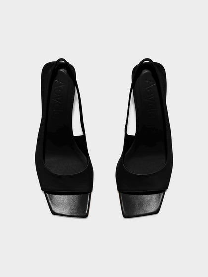 Aeyde | Juno Leather Slingback Sandals Leather Heeled Sandals for Women | Black Nappa | Square Toe | High Heel | Front View