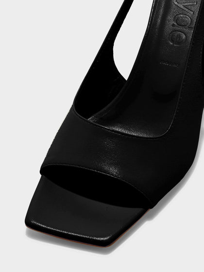Aeyde | Juno Leather Slingback Sandals Leather Heeled Sandals for Women | Black Nappa | Square Toe | High Heel | Luxury Materials | Handmade in Italy