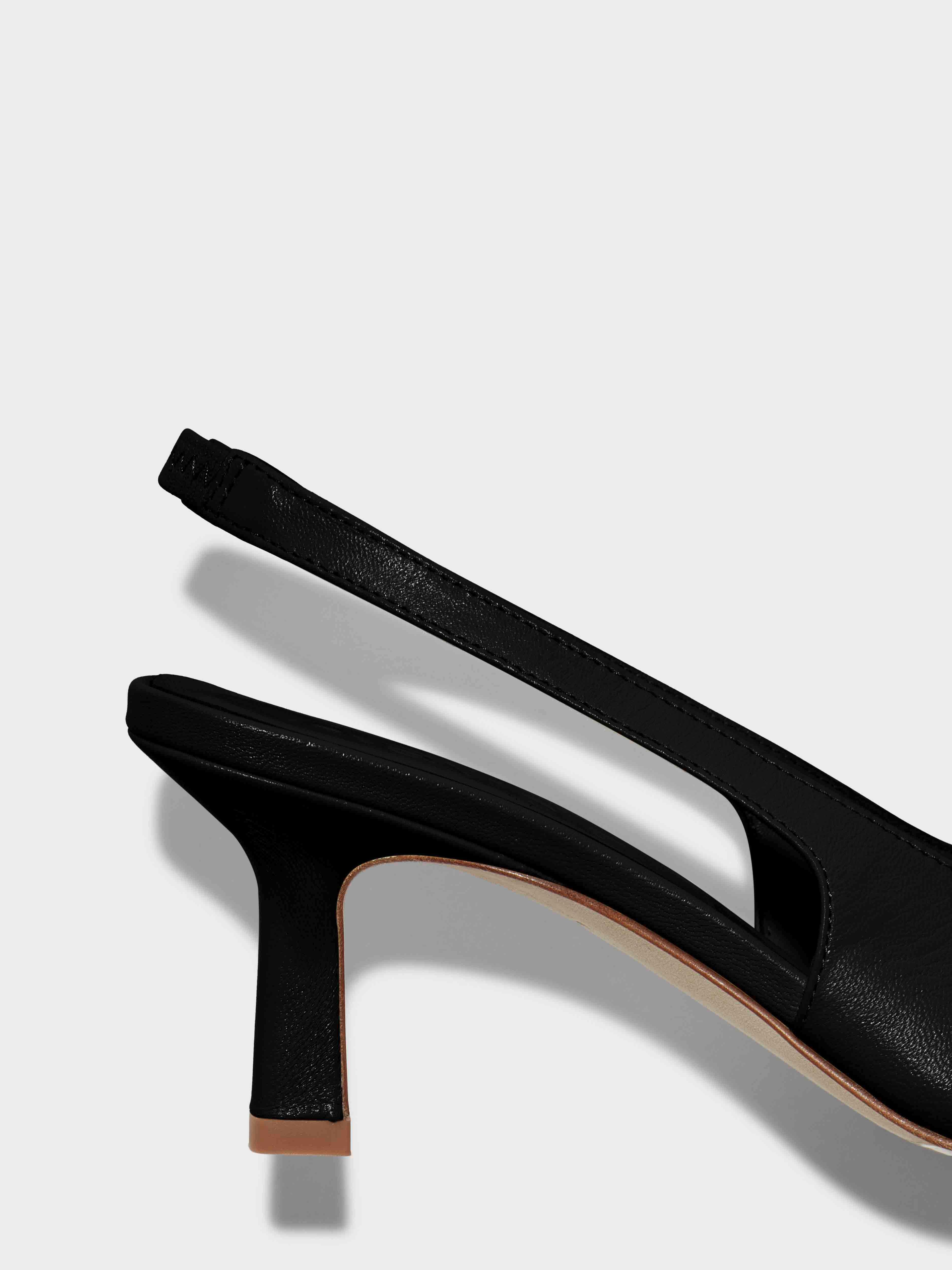 Aeyde | Juno Leather Slingback Sandals Leather Heeled Sandals for Women | Black Nappa | Square Toe | High Heel | Heel Details
