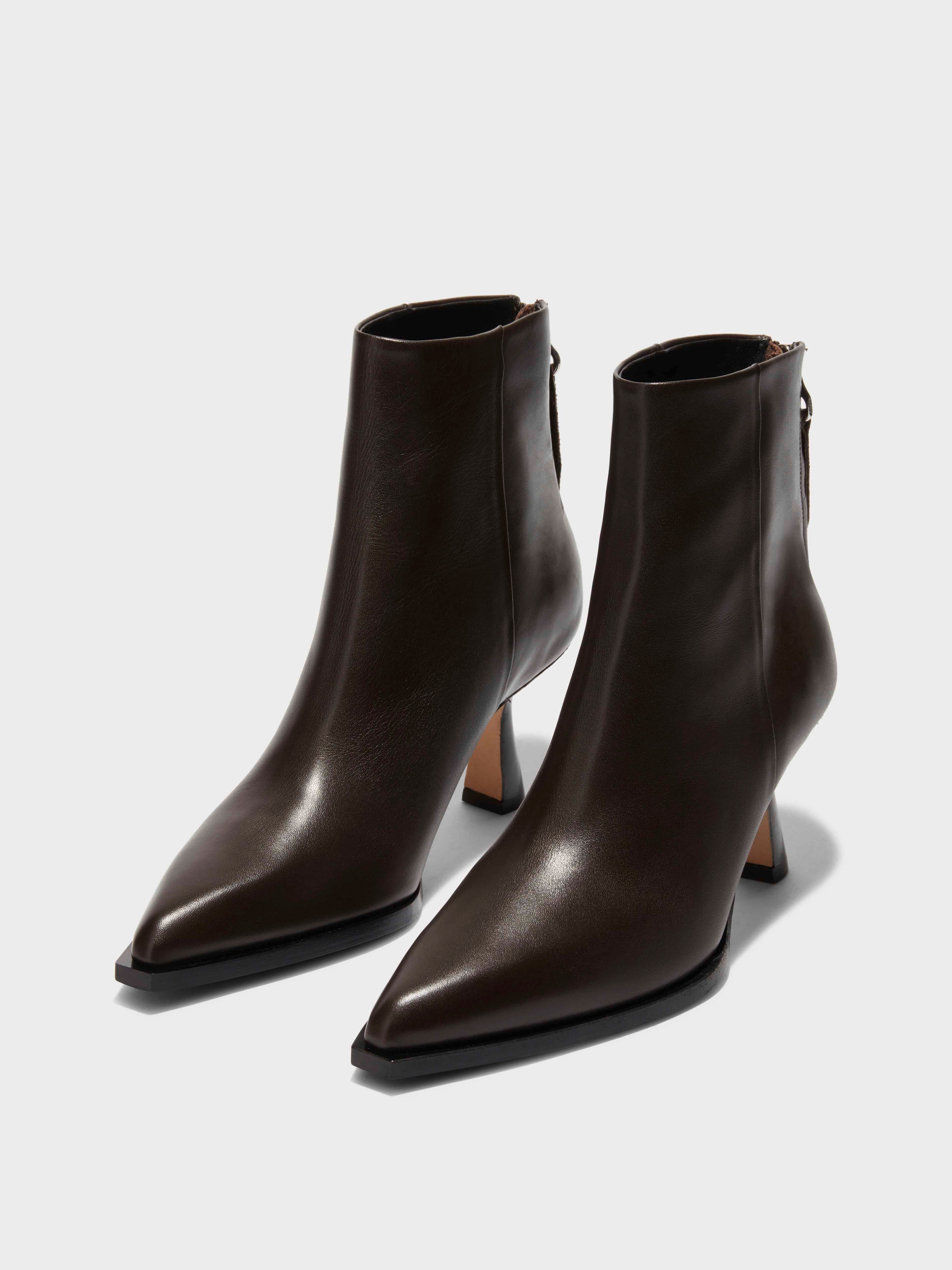 Aeyde | Kala Leather Cowboy Ankle Boots Leather Ankle Boots for Women | Moka Calf | Pointed Toe | High Heel | On Feet