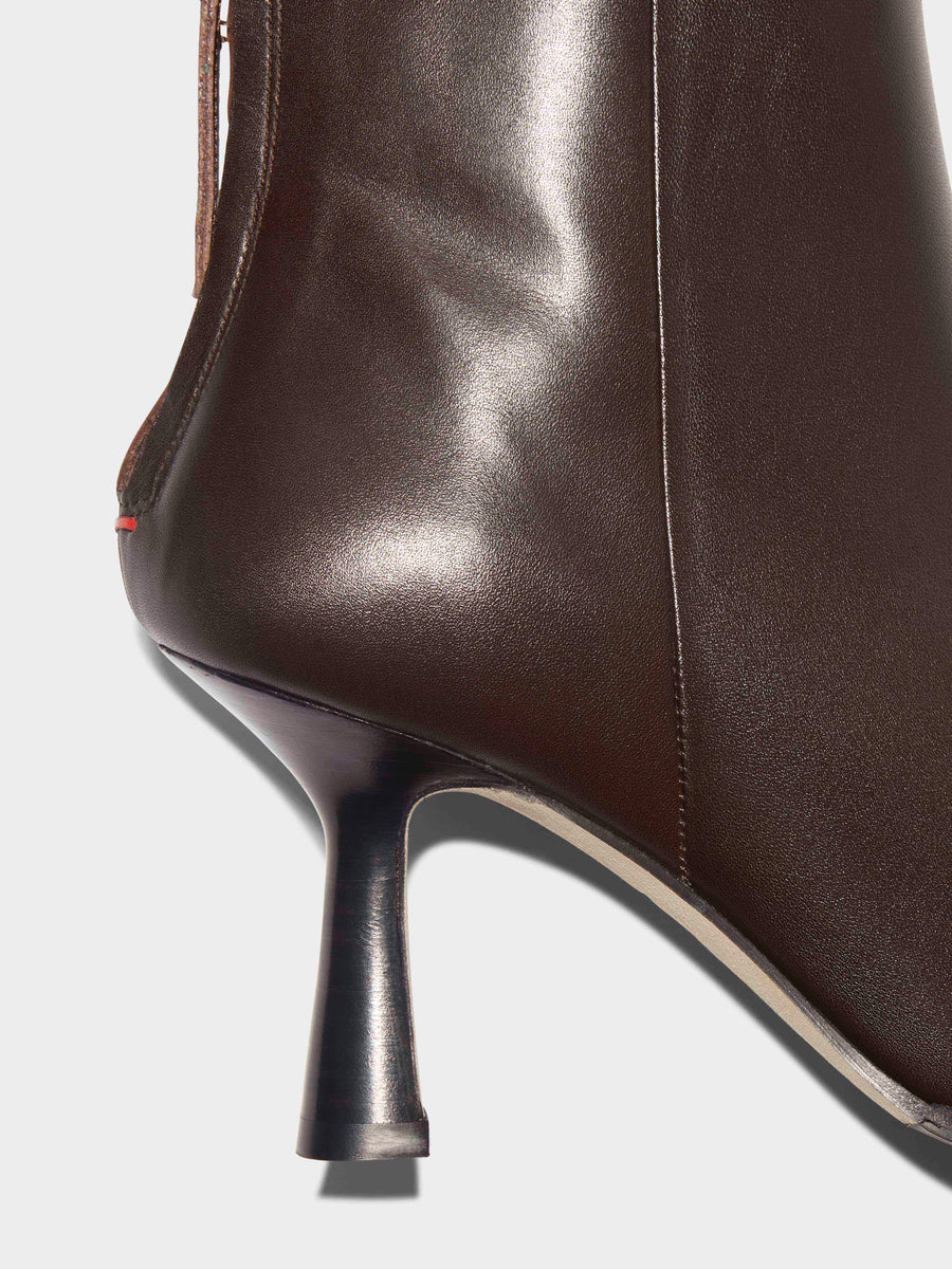Aeyde | Kala Leather Cowboy Ankle Boots Leather Ankle Boots for Women | Moka Calf | Pointed Toe | High Heel | Heel Details