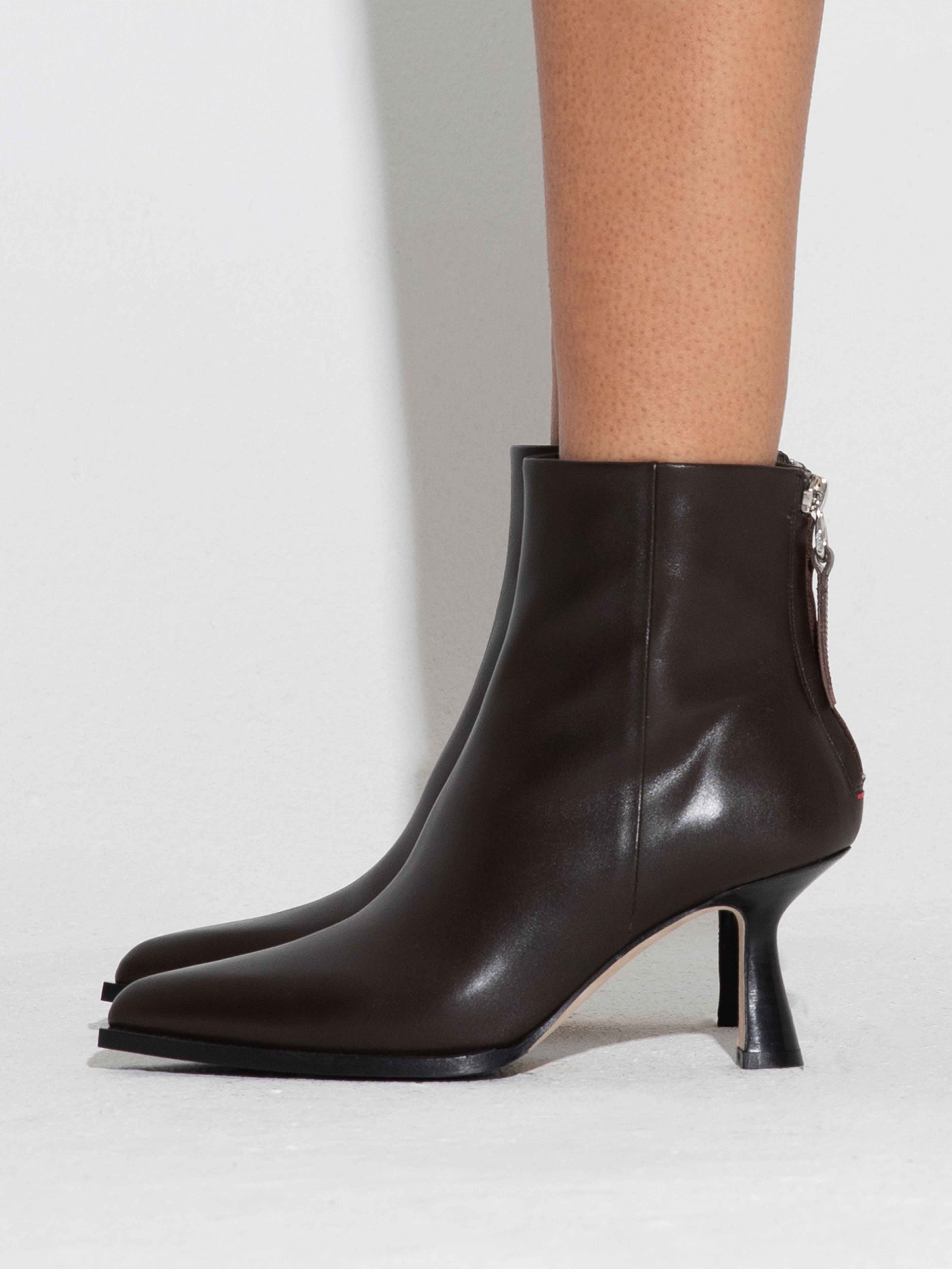 Aeyde | Kala Leather Cowboy Ankle Boots Leather Ankle Boots for Women | Moka Calf | Pointed Toe | High Heel | How to Style