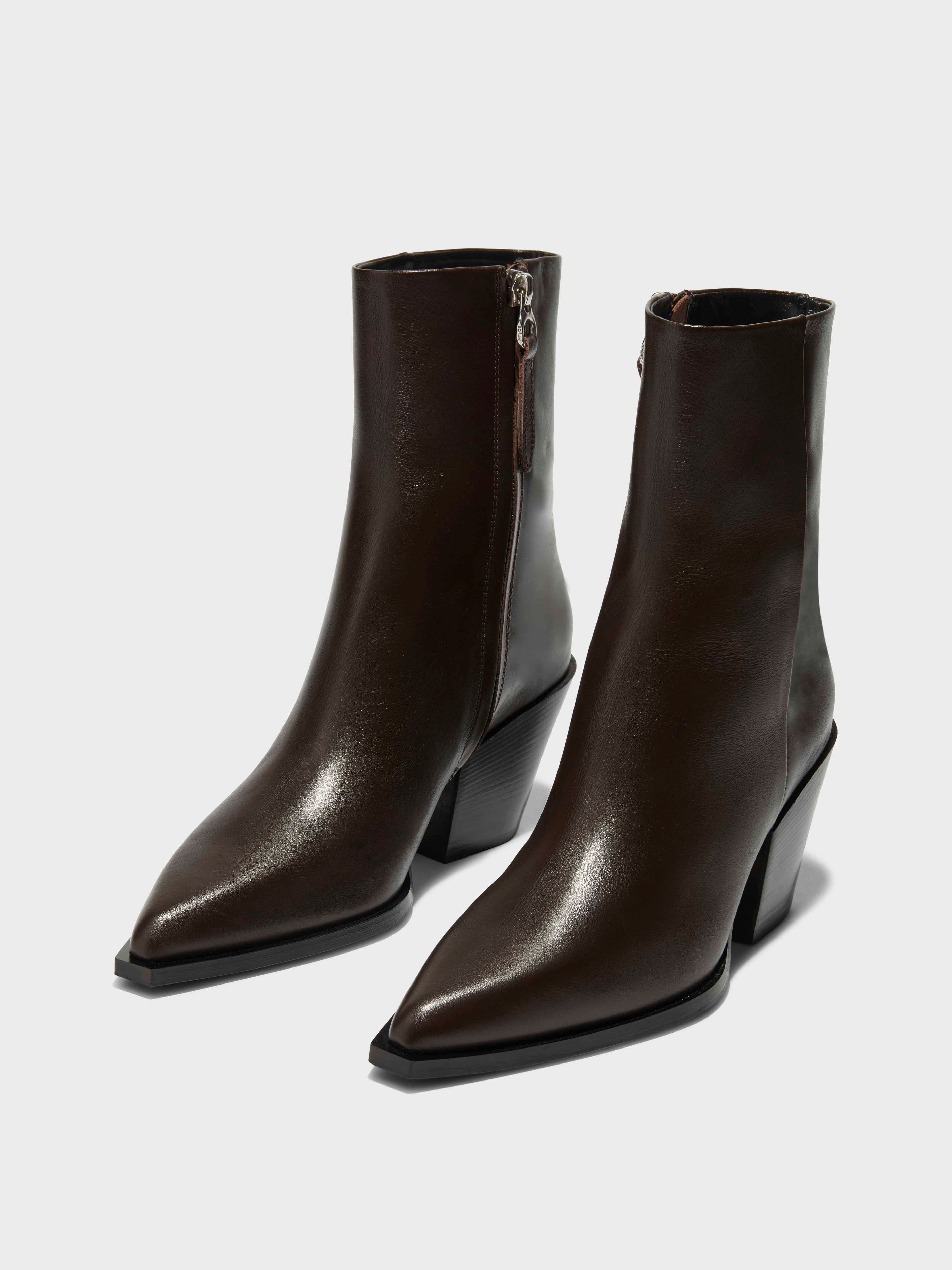 Kara Leather Cowboy Ankle Boots - Image 2