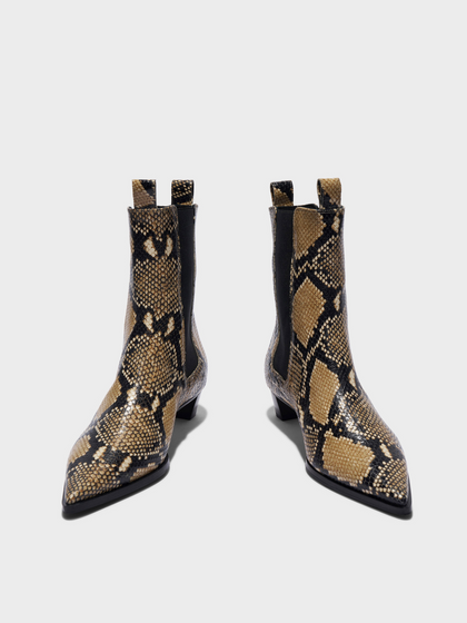 Aeyde | Kiki Leather Chelsea Boots Leather Ankle Boots for Women | Hazelnut Snake | Pointed Toe | Low Heel | Front View