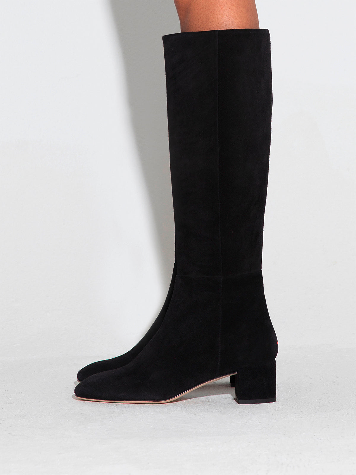 Leather Knee High Boots | Black Suede