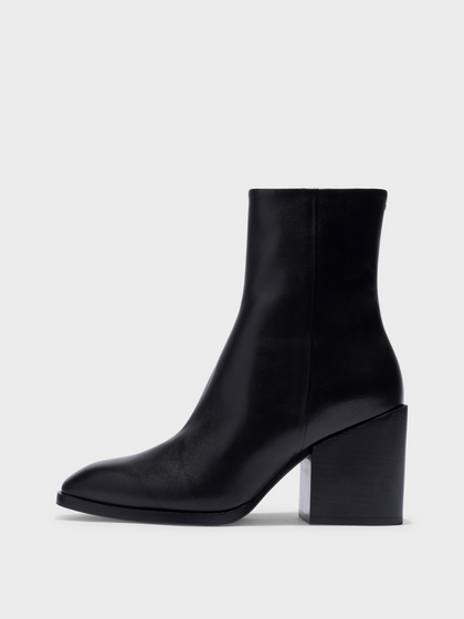 Aeyde | Leandra Leather Ankle Boots Leather Ankle Boots for Women | Black Calf | Square Toe | High Heel | Side View