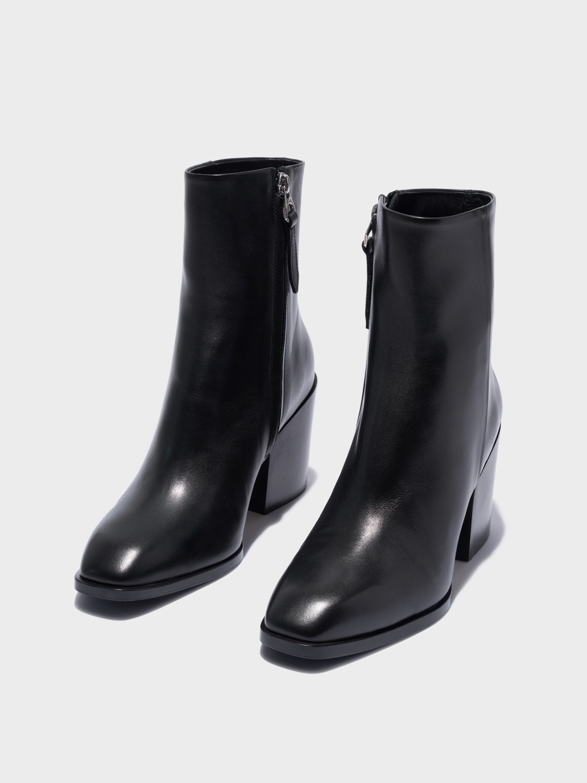 Aeyde | Leandra Leather Ankle Boots Leather Ankle Boots for Women | Black Calf | Square Toe | High Heel | Luxury Materials | Handmade in Italy