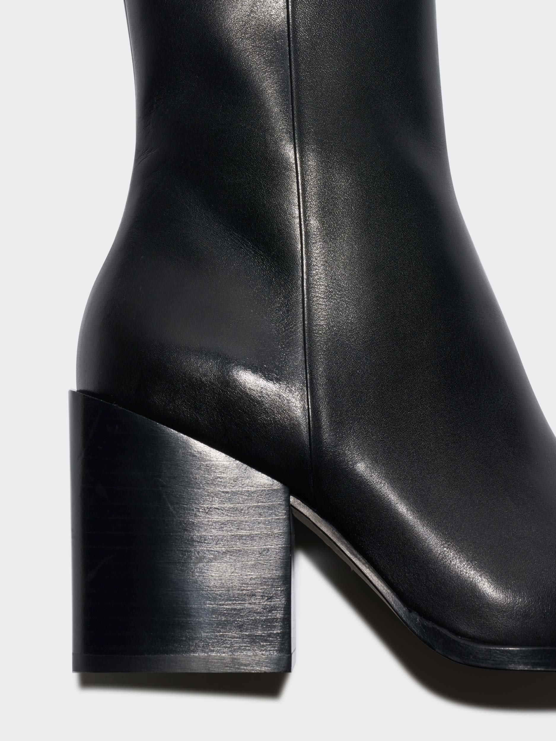 Aeyde | Leandra Leather Ankle Boots Leather Ankle Boots for Women | Black Calf | Square Toe | High Heel | Heel Details