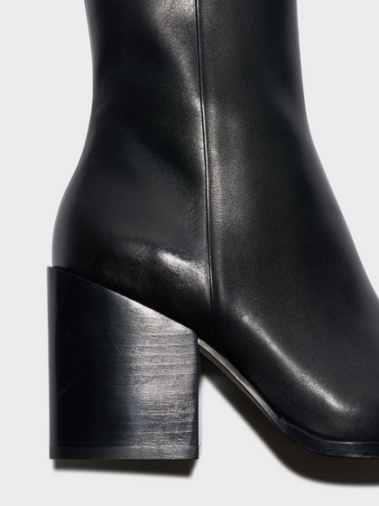 Aeyde | Leandra Leather Ankle Boots Leather Ankle Boots for Women | Black Calf | Square Toe | High Heel | Heel Details