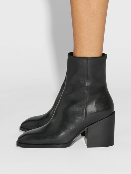 Aeyde | Leandra Leather Ankle Boots Leather Ankle Boots for Women | Black Calf | Square Toe | High Heel | How to Style
