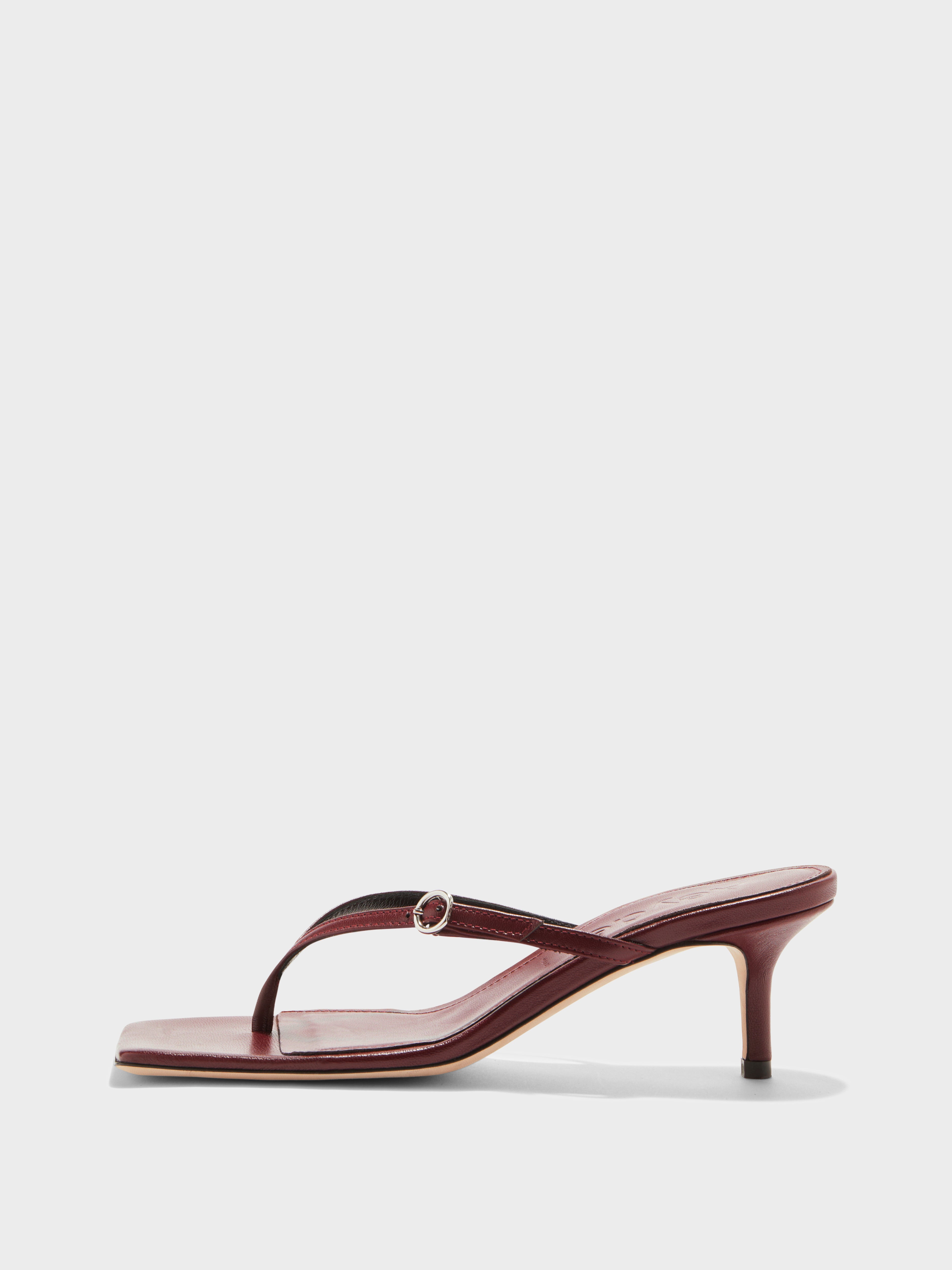 Aeyde | Leigh Leather Toe-Post Sandals Leather Heeled Sandals for Women | Port Nappa | Square Toe | Mid Heel | Side View