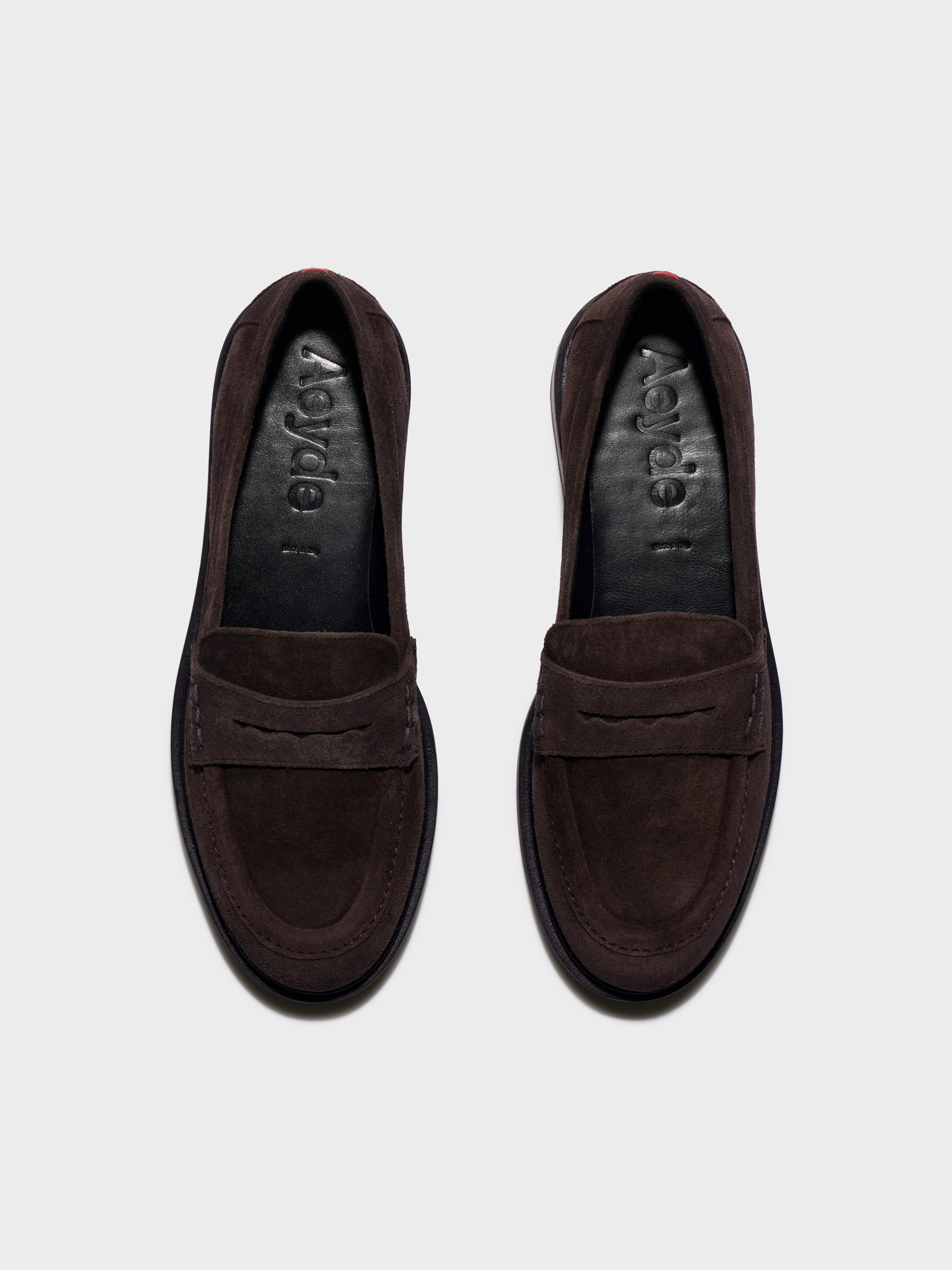 Aeyde | Leon Suede Loafers Leather Flats for Women | Moka Suede | Round Toe | Low Heel | Front View