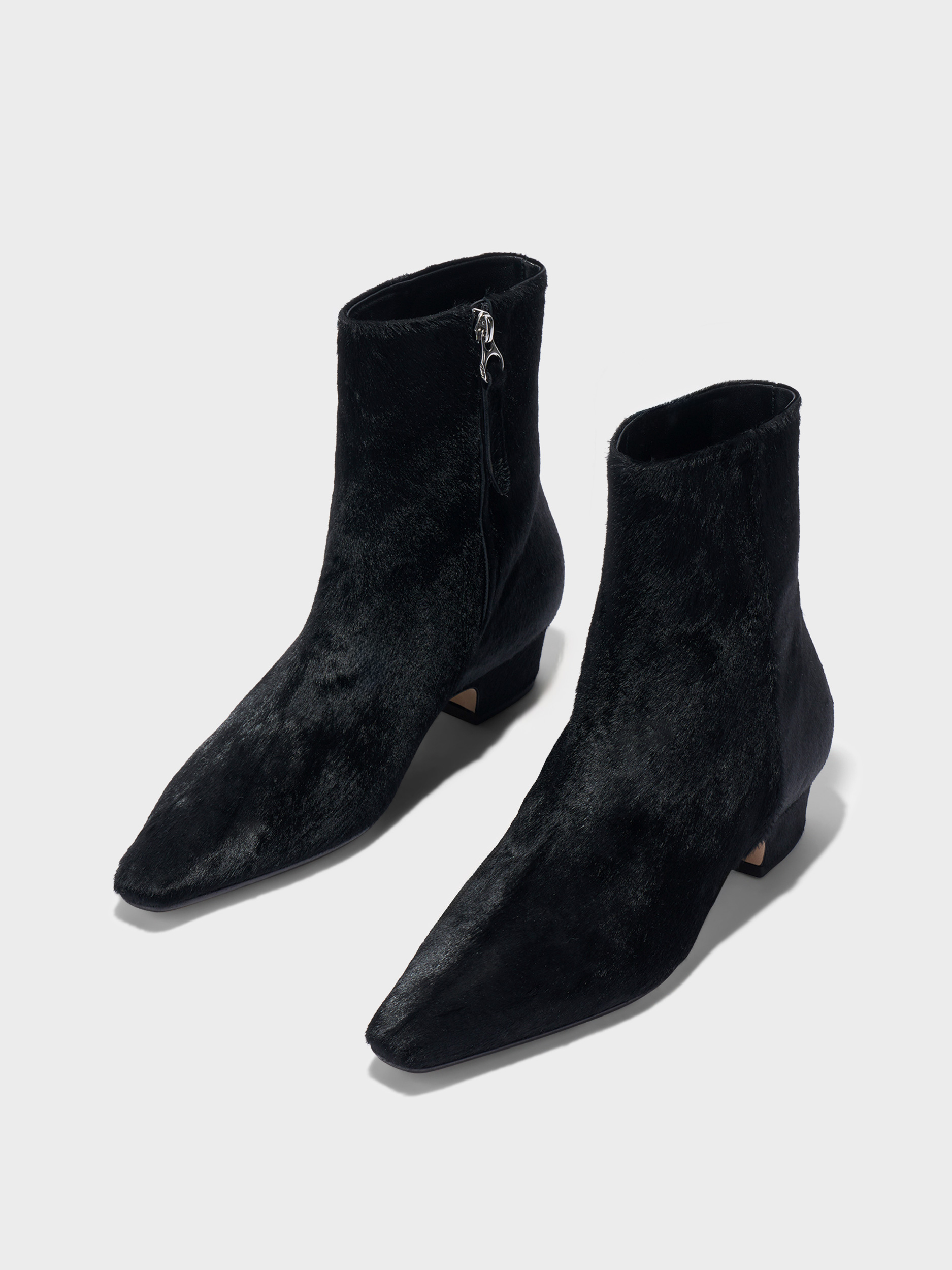 Aeyde | Lilia Pony Hair Ankle Boots Leather Ankle Boots for Women | Black Ponyhair | Square Toe | Low Heel | On Feet