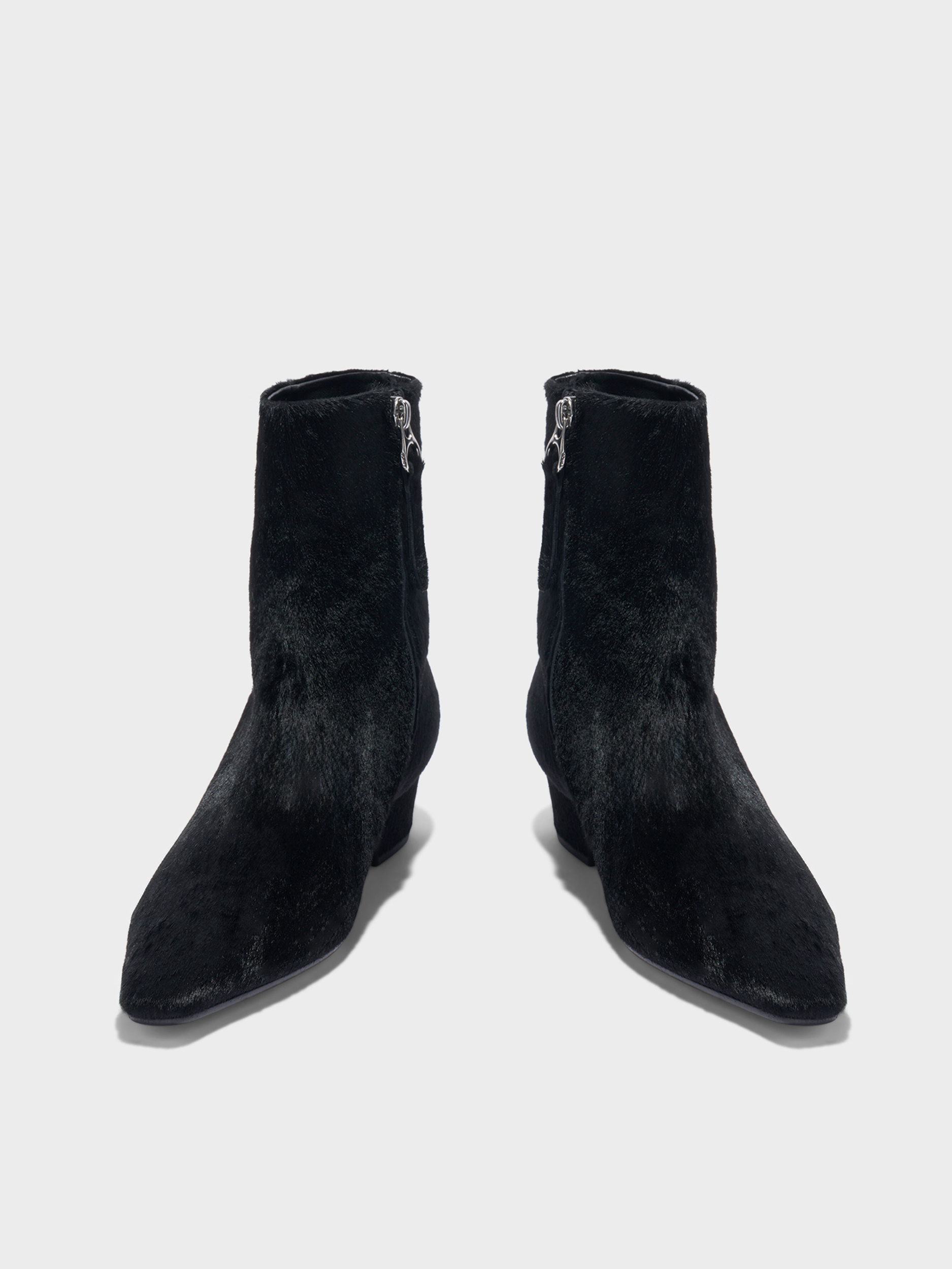 Aeyde | Lilia Pony Hair Ankle Boots Leather Ankle Boots for Women | Black Ponyhair | Square Toe | Low Heel | Heel Details
