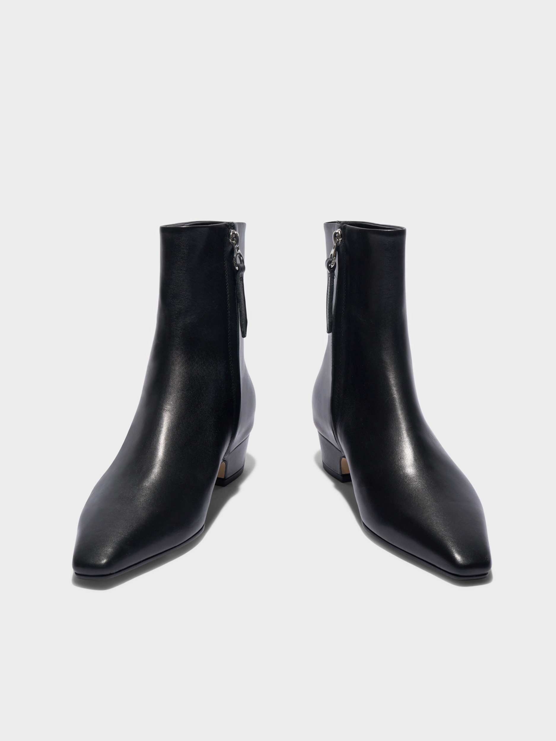 Aeyde | Lilia Leather Ankle Boots Leather Ankle Boots for Women | Black Calf | Square Toe | Low Heel | Heel Details
