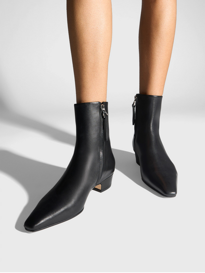 Aeyde | Lilia Leather Ankle Boots Leather Ankle Boots for Women | Black Calf | Square Toe | Low Heel | On Feet