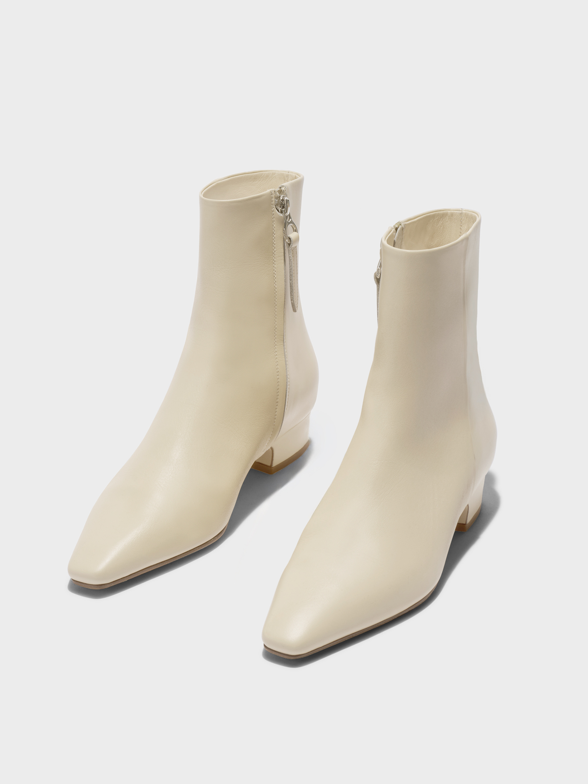 Aeyde | Lilia Leather Ankle Boots Leather Ankle Boots for Women | Creamy Calf | Square Toe | Low Heel | Luxury Materials | Handmade in Italy
