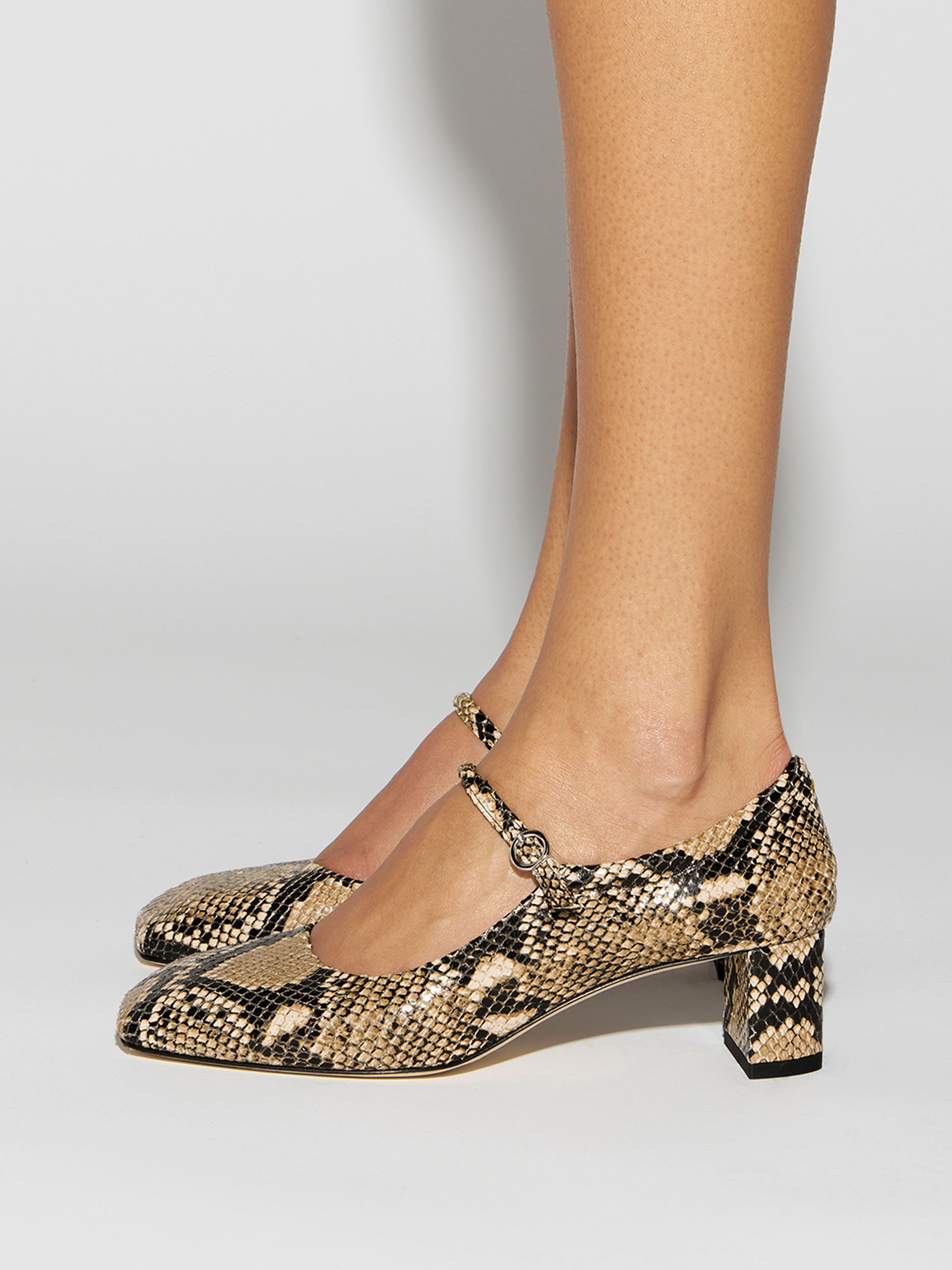 Aeyde | Lina Leather Pumps for Women | Hazelnut Snake | Square Toe | Low Heel | How to Style