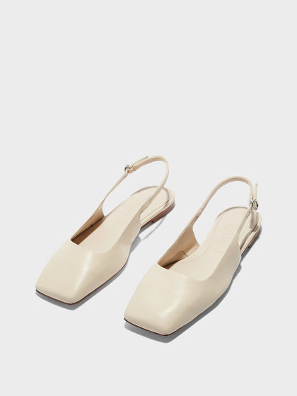 Aeyde | Liya Leather Flats for Women | Creamy Nappa | Square Toe | Flat Heel | Luxury Materials | Handmade in Italy