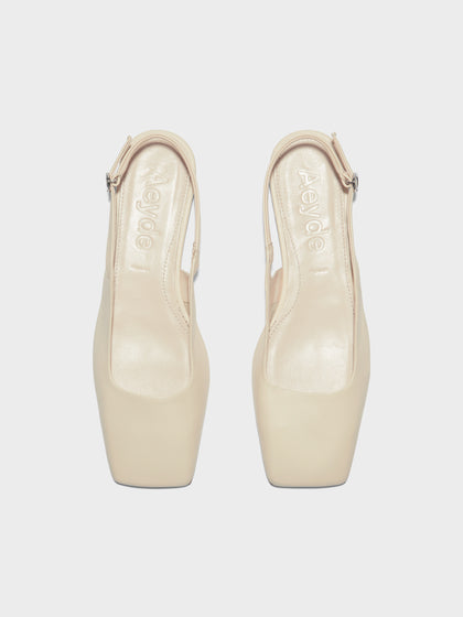 Aeyde | Liya Leather Flats for Women | Creamy Nappa | Square Toe | Flat Heel | Front View