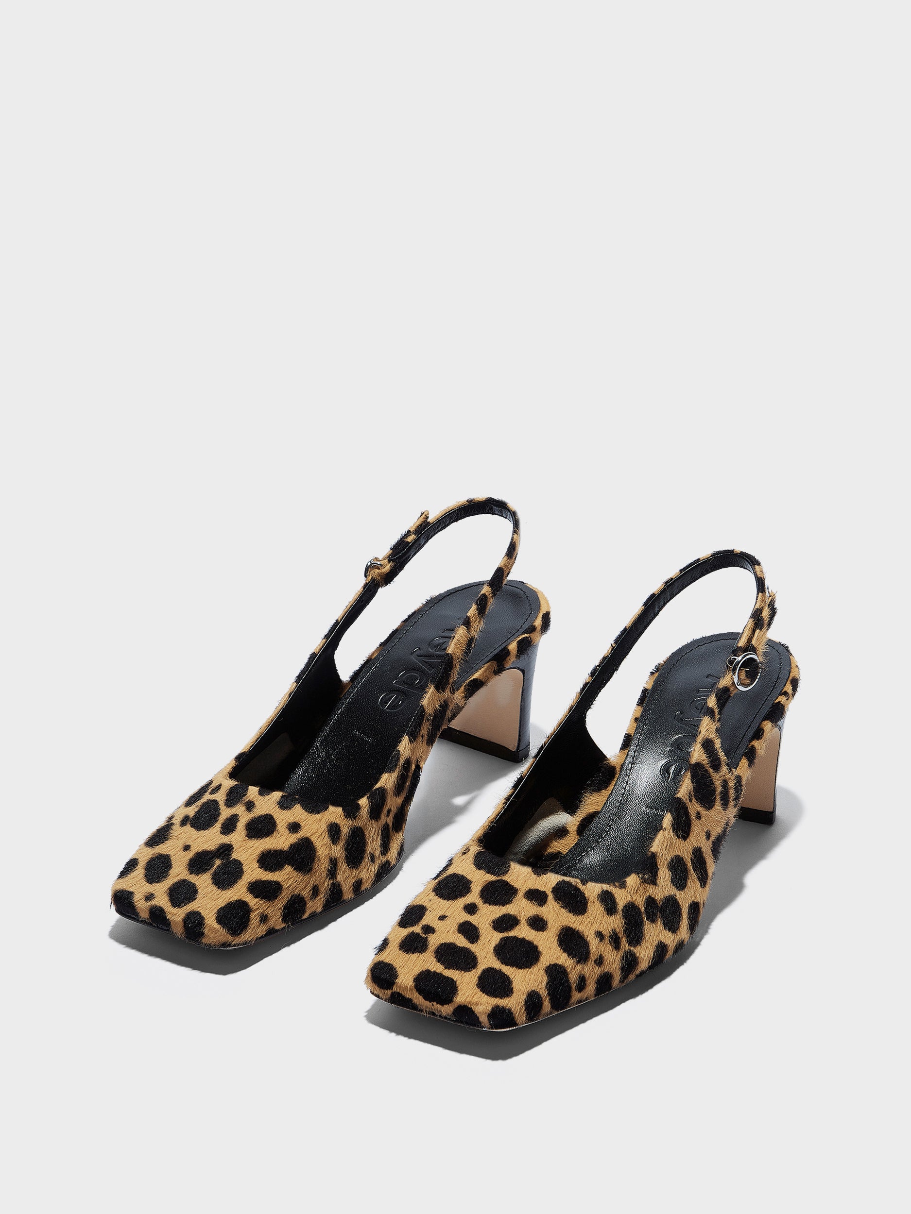 Aeyde | Liza Leather Pumps for Women | Beige/Black Ponyhair | Square Toe | Low Heel | Luxury Materials | Handmade in Italy
