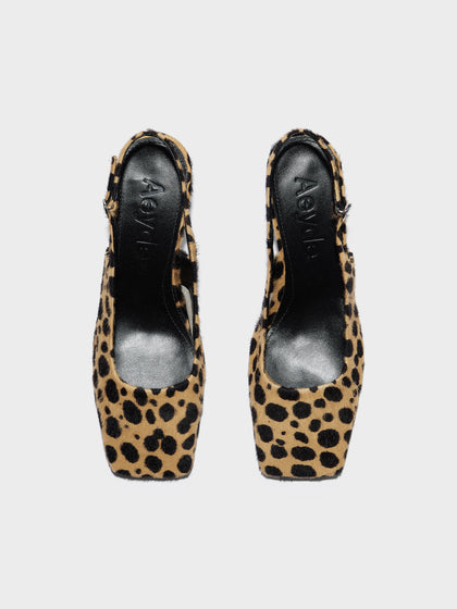 Aeyde | Liza Leather Pumps for Women | Beige/Black Ponyhair | Square Toe | Low Heel | Front View