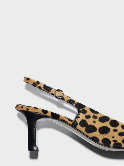 Aeyde | Liza Leather Pumps for Women | Beige/Black Ponyhair | Square Toe | Low Heel | Heel Details