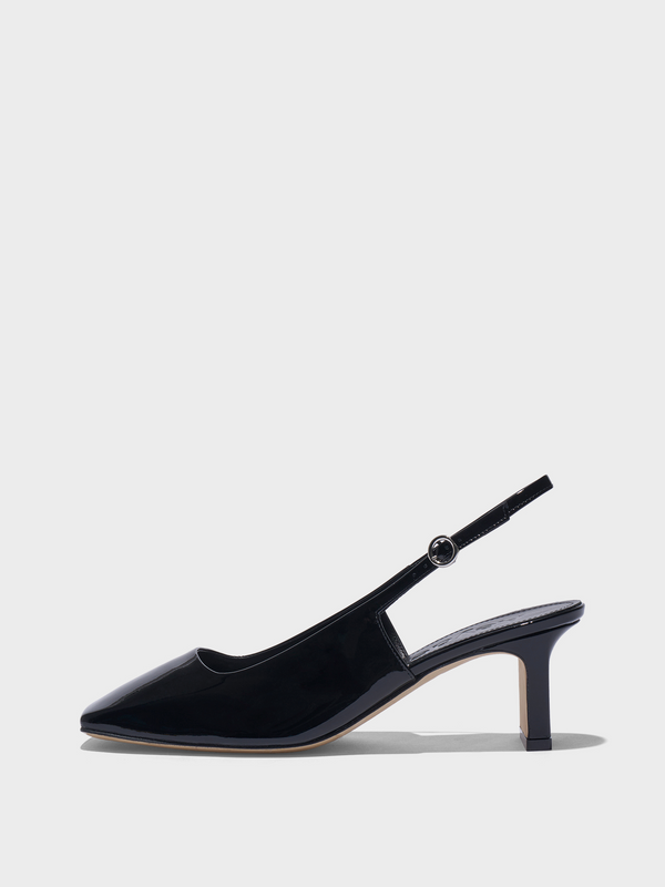 Aeyde | Liza Slingback Pumps Leather Pumps for Women | Black Patent | Square Toe | Mid Heel | Side View
