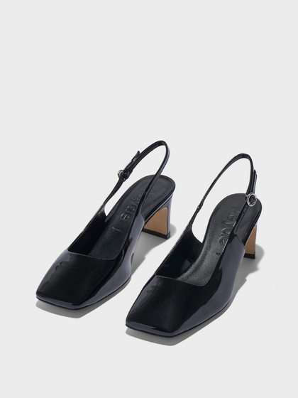 Aeyde | Liza Slingback Pumps Leather Pumps for Women | Black Patent | Square Toe | Mid Heel | Luxury Materials | Handmade in Italy
