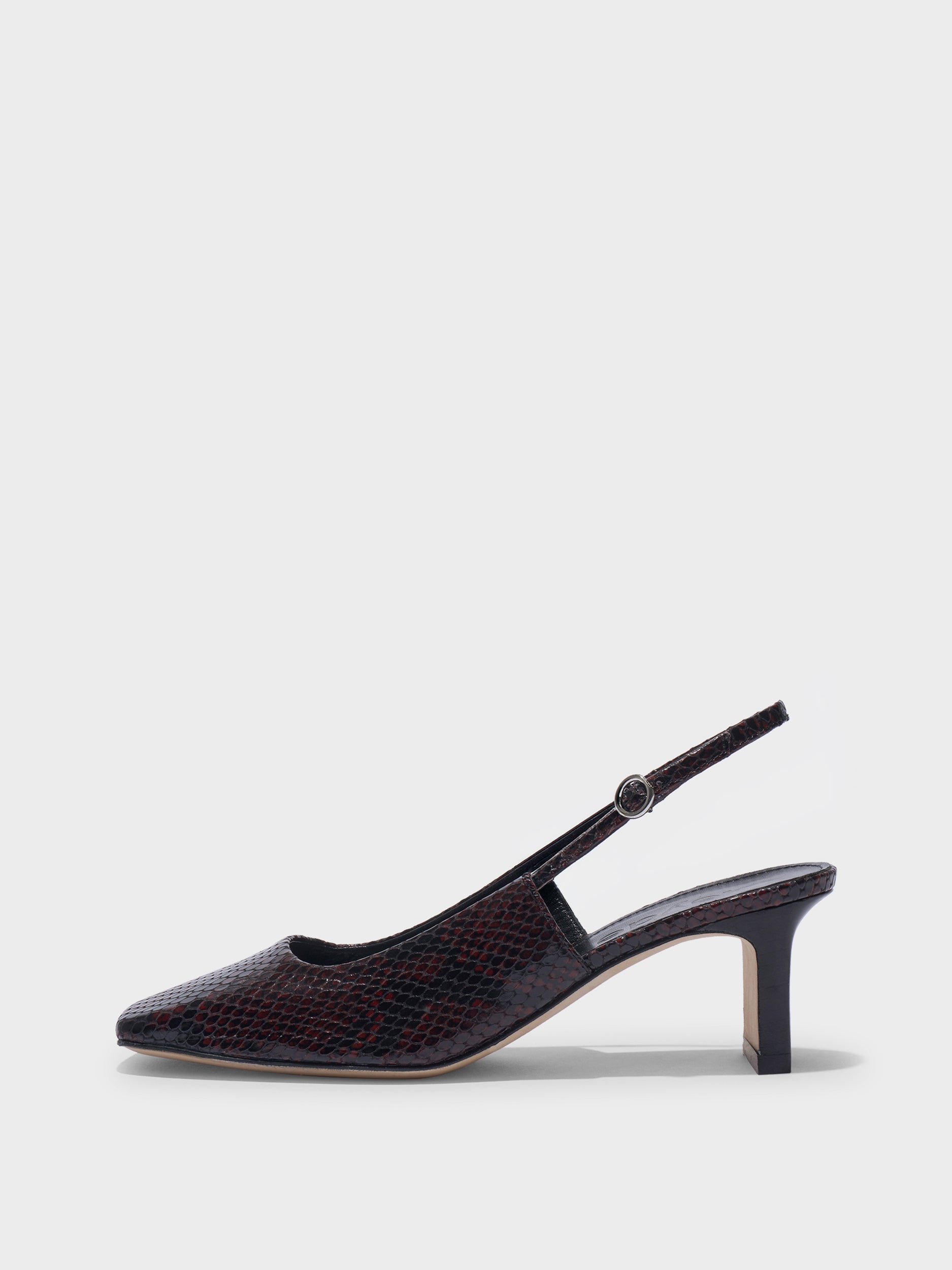 Aeyde | Liza Slingback Pumps Leather Pumps for Women | Port Snake | Square Toe | Mid Heel | Side View