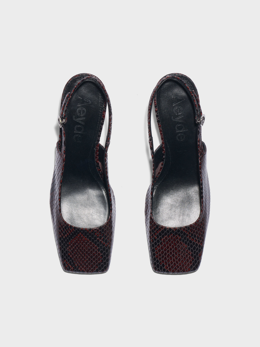 Aeyde | Liza Slingback Pumps Leather Pumps for Women | Port Snake | Square Toe | Mid Heel | Front View