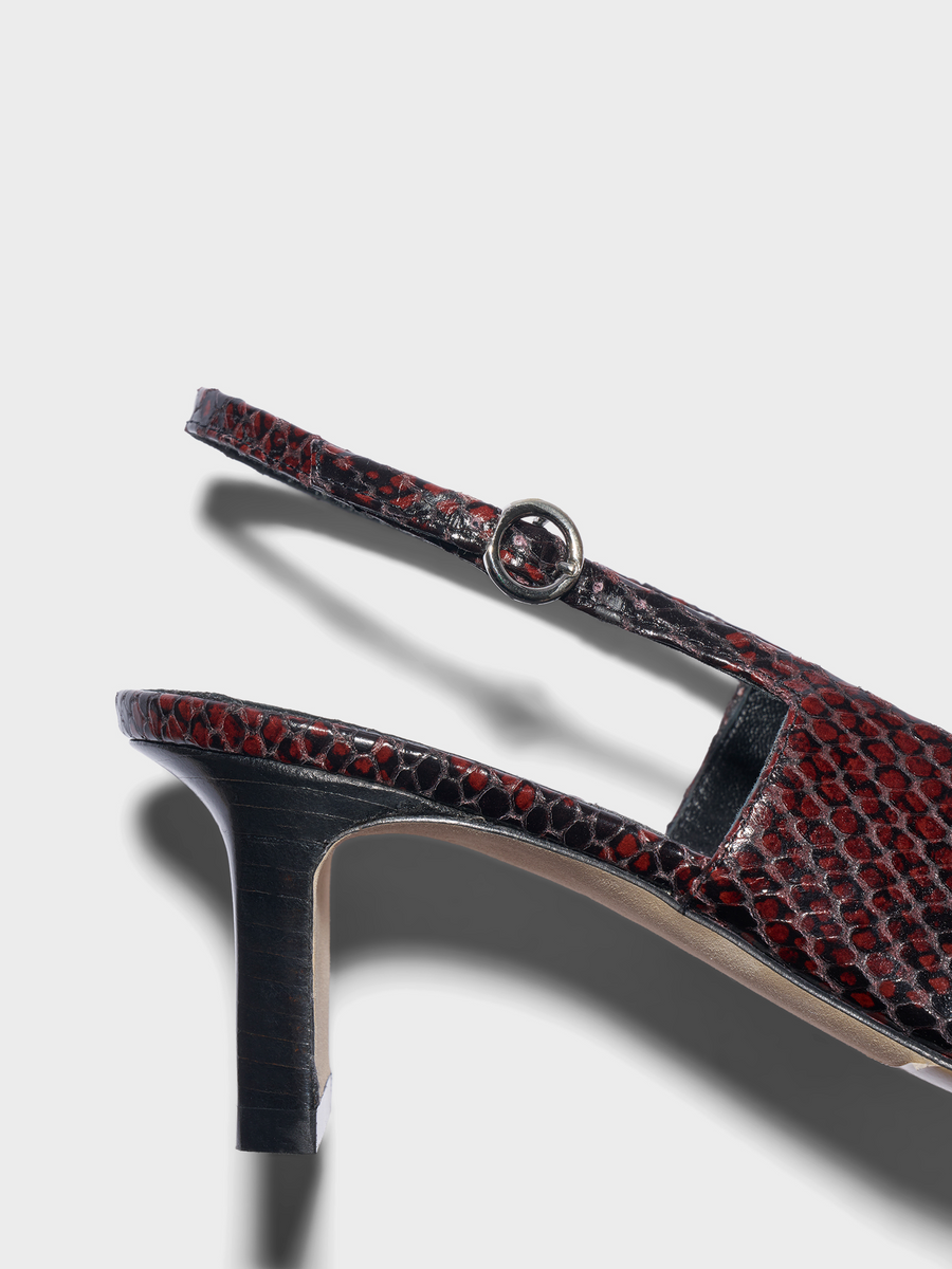 Aeyde | Liza Slingback Pumps Leather Pumps for Women | Port Snake | Square Toe | Mid Heel | Heel Details