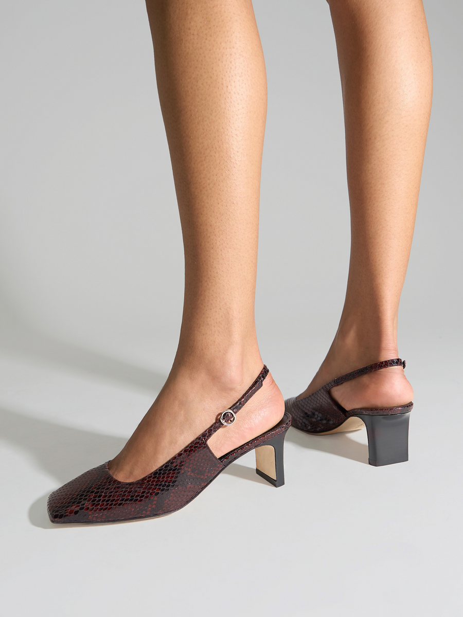 Aeyde | Liza Slingback Pumps Leather Pumps for Women | Port Snake | Square Toe | Mid Heel | On Feet