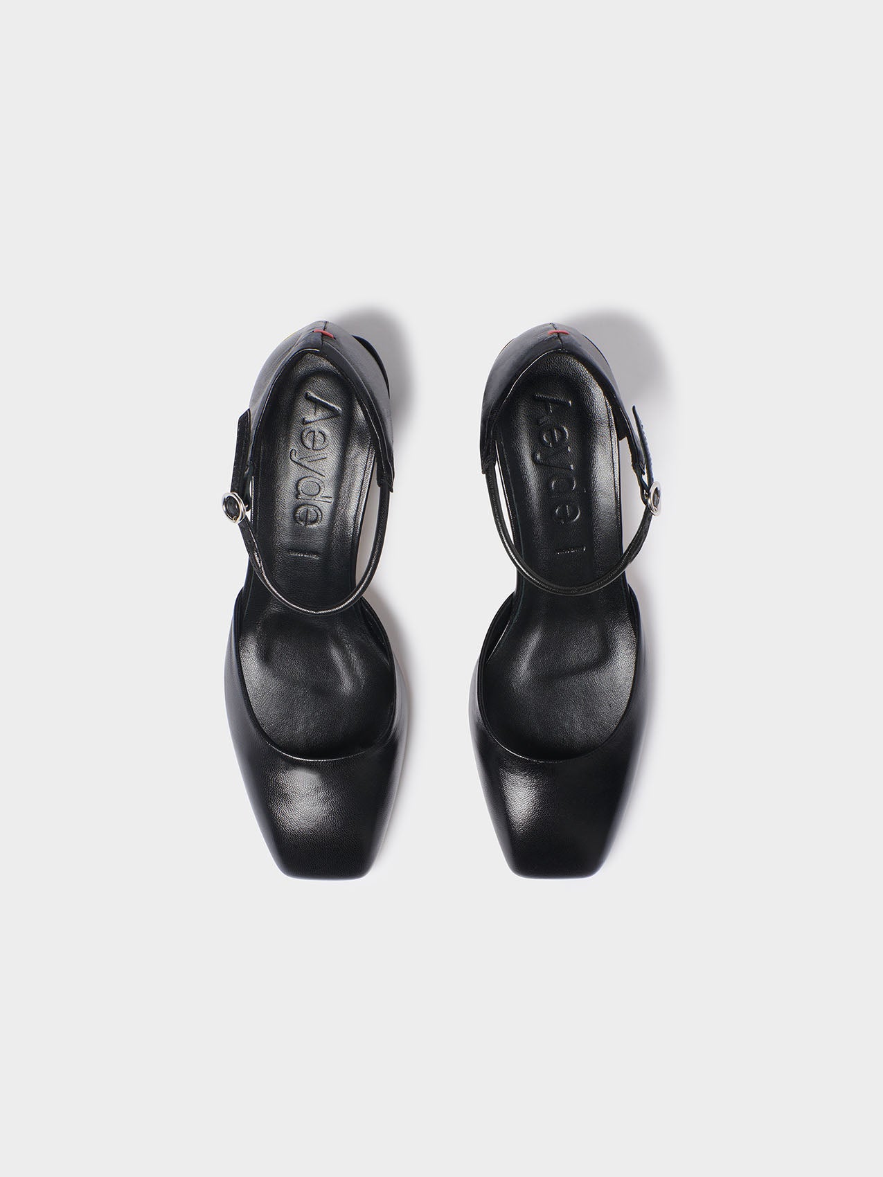 Aeyde | Magda Leather Mary-Jane Pumps Leather Pumps for Women | Black Nappa | Square Toe | Mid Heel | Heel Details