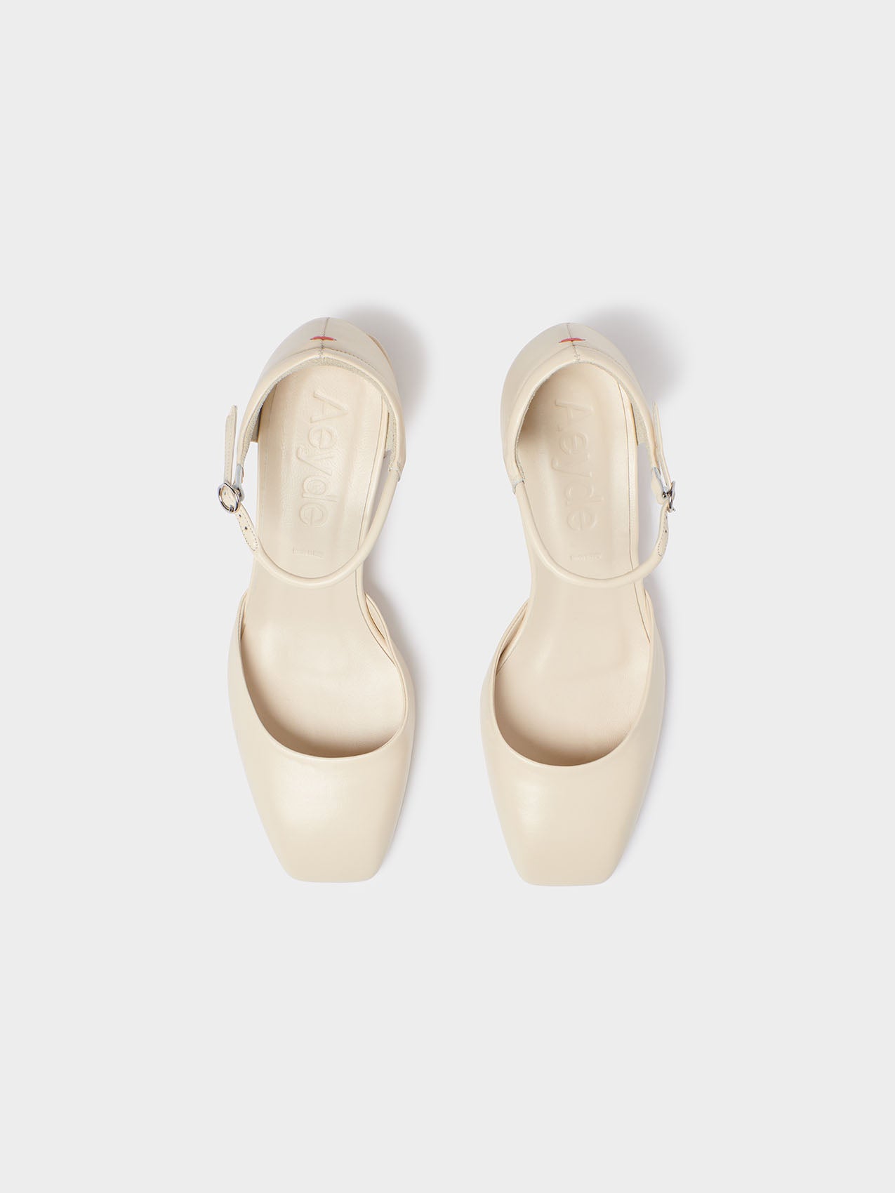 Aeyde | Magda Leather Mary-Jane Pumps Leather Pumps for Women | Creamy Nappa | Square Toe | Mid Heel | Heel Details