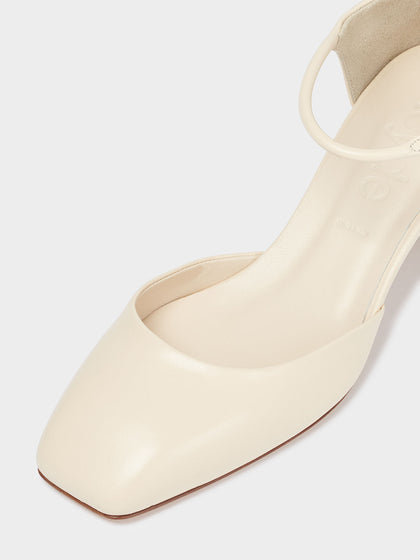 Aeyde | Magda Leather Mary-Jane Pumps Leather Pumps for Women | Creamy Nappa | Square Toe | Mid Heel | Luxury Materials | Handmade in Italy