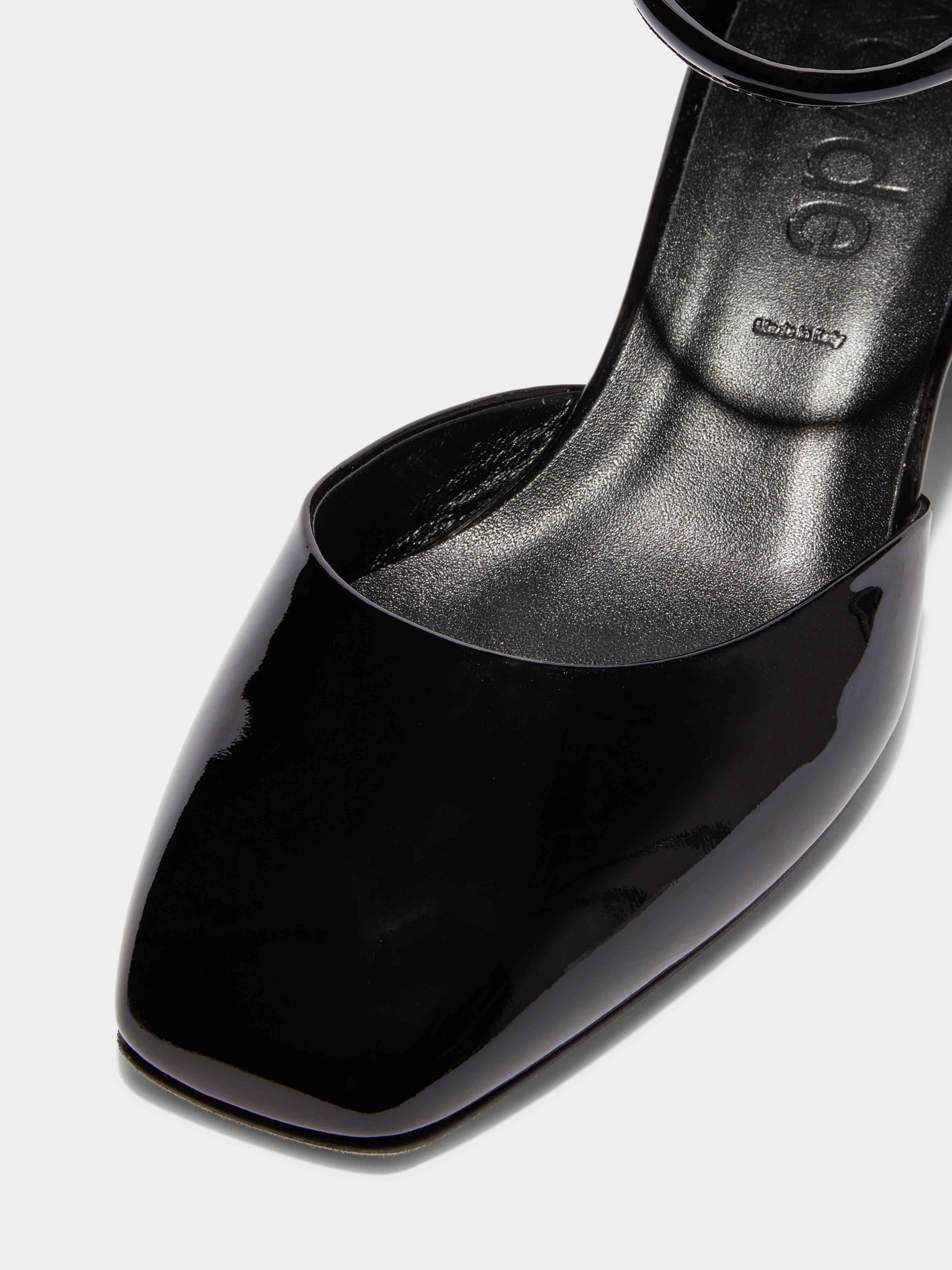 Aeyde | Magda Leather Mary-Jane Pumps Leather Pumps for Women | Black Patent | Square Toe | Flat Heel | Luxury Materials | Handmade in Italy