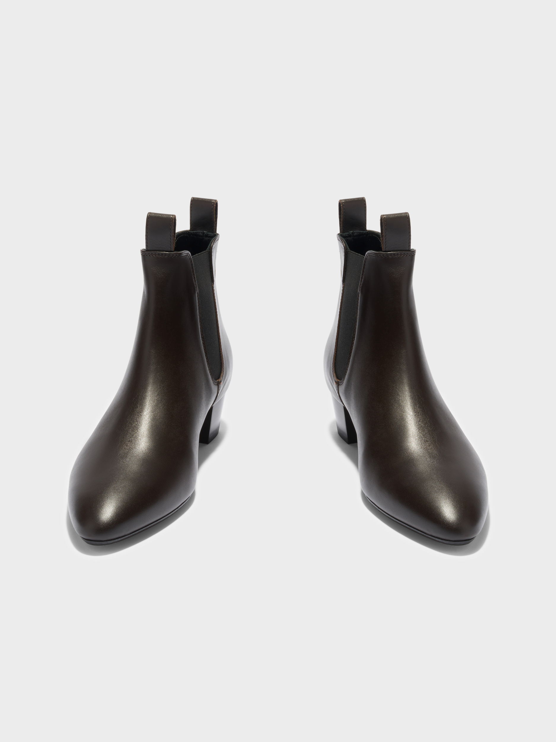 Aeyde | Malu Leather Ankle Boots Leather Ankle Boots for Women | Moka Calf | Round Toe | Low Heel | Front View