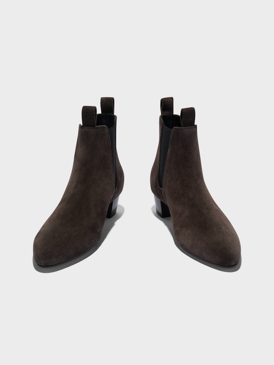 Aeyde | Malu Leather Ankle Boots Leather Ankle Boots for Women | Moka Suede | Round Toe | Low Heel | Front View