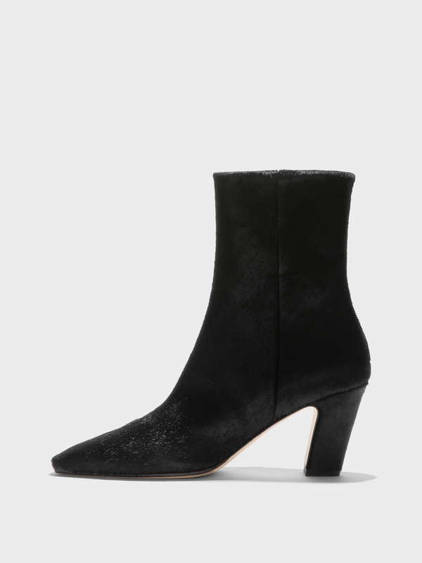 Aeyde | Maris Pony Hair Ankle Boots Leather Ankle Boots for Women | Black Ponyhair | Square Toe | High Heel | Side View