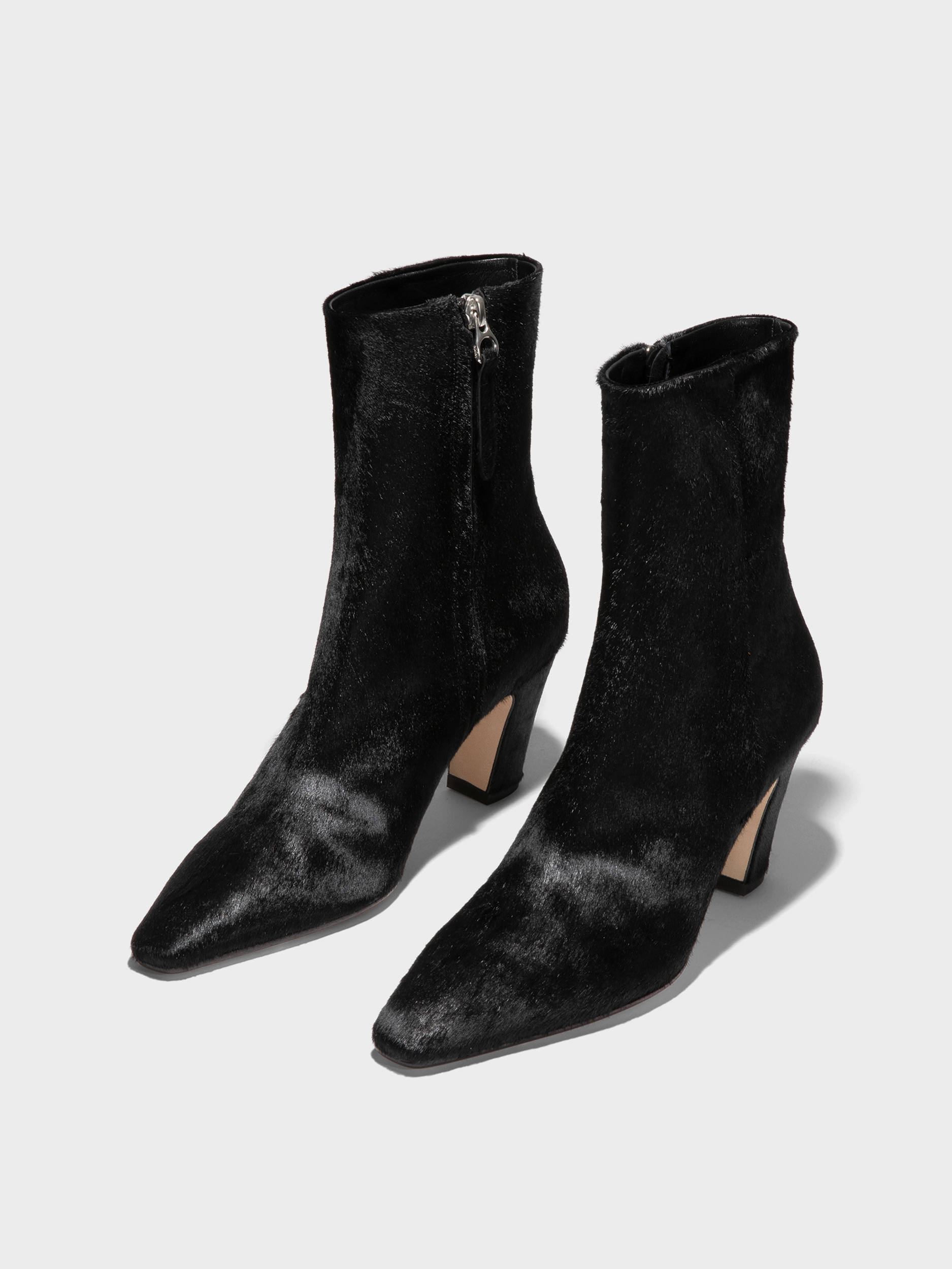 Aeyde | Maris Pony Hair Ankle Boots Leather Ankle Boots for Women | Black Ponyhair | Square Toe | High Heel | On Feet