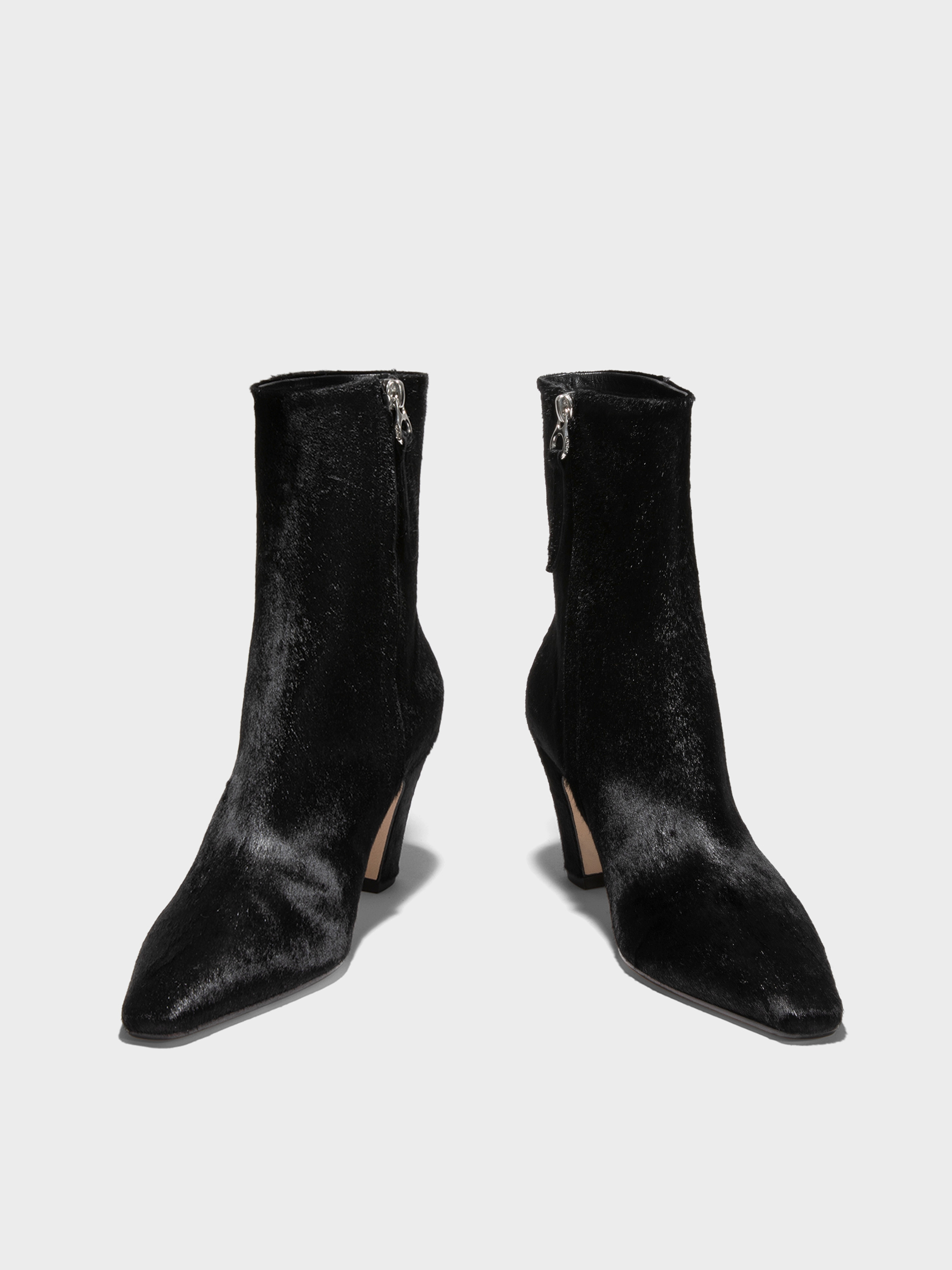 Aeyde | Maris Pony Hair Ankle Boots Leather Ankle Boots for Women | Black Ponyhair | Square Toe | High Heel | Luxury Materials | Handmade in Italy