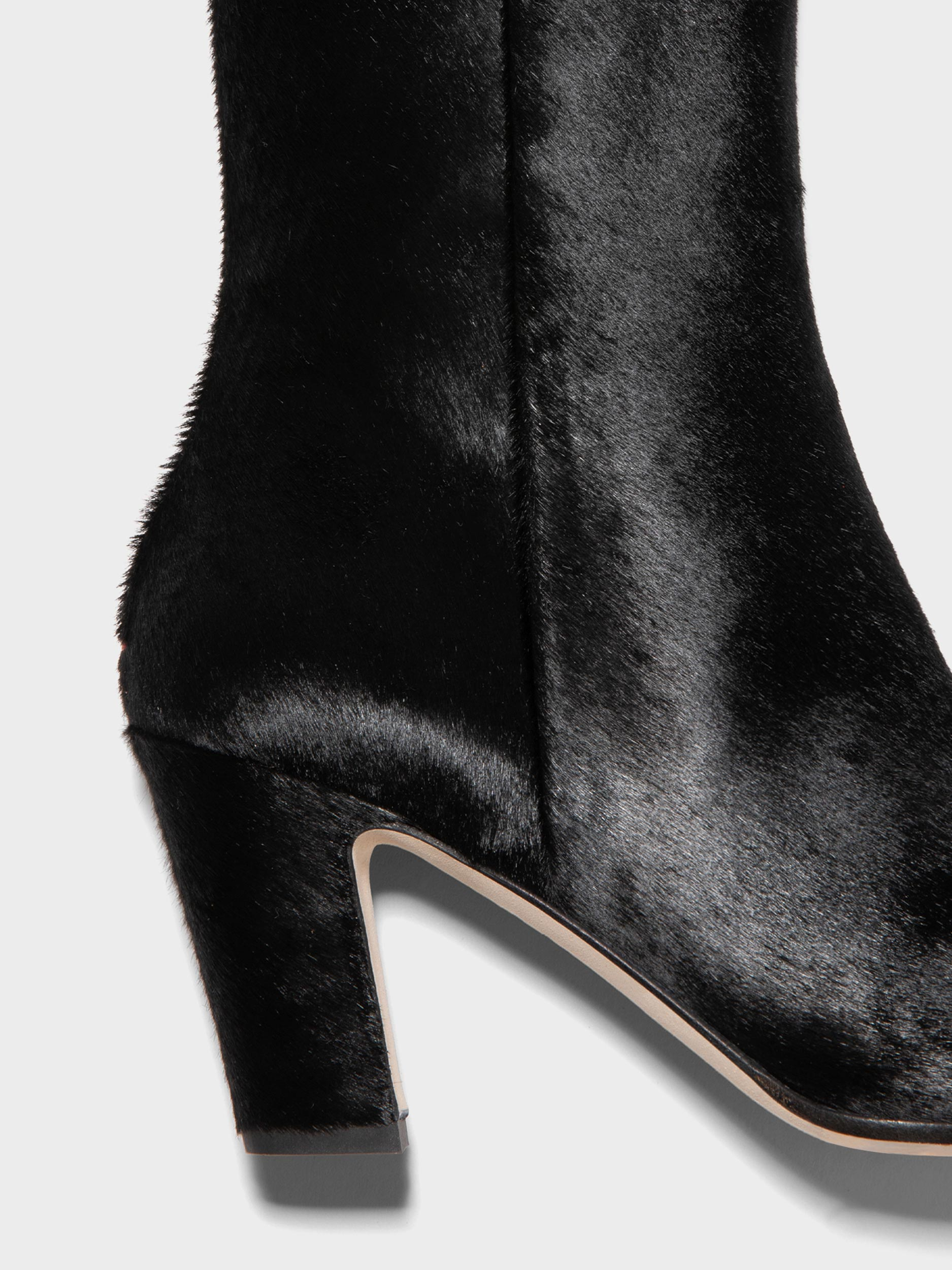 Aeyde | Maris Pony Hair Ankle Boots Leather Ankle Boots for Women | Black Ponyhair | Square Toe | High Heel | Heel Details