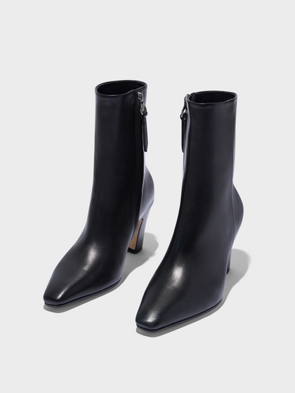 Aeyde | Maris Leather Ankle Boots Leather Ankle Boots for Women | Black Calf | Square Toe | High Heel | Luxury Materials | Handmade in Italy