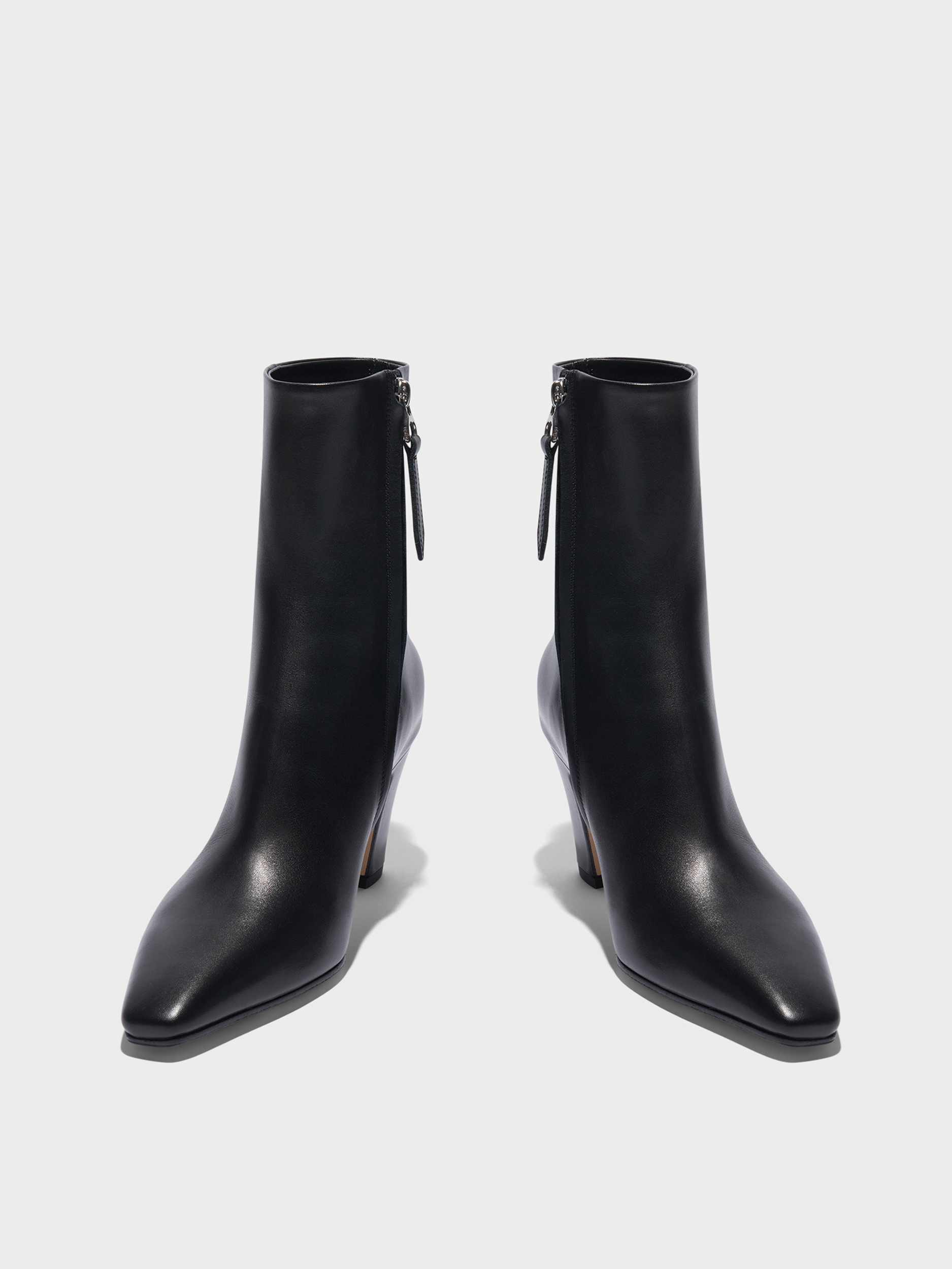 Aeyde | Maris Leather Ankle Boots Leather Ankle Boots for Women | Black Calf | Square Toe | High Heel | Heel Details
