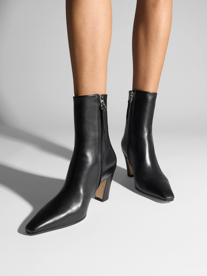 Aeyde | Maris Leather Ankle Boots Leather Ankle Boots for Women | Black Calf | Square Toe | High Heel | On Feet
