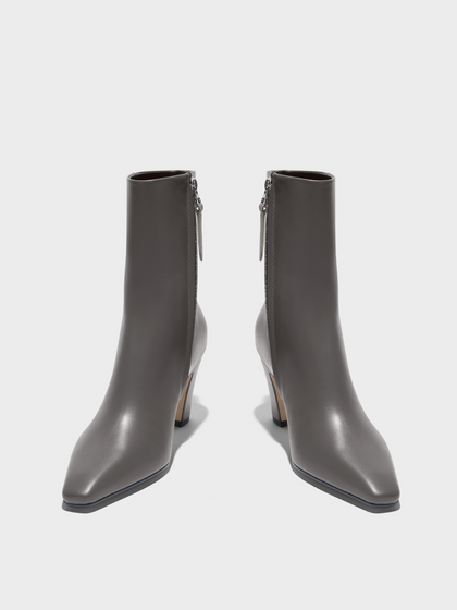 Aeyde | Maris Leather Ankle Boots Leather Ankle Boots for Women | Taupe Calf | Square Toe | High Heel | Front View