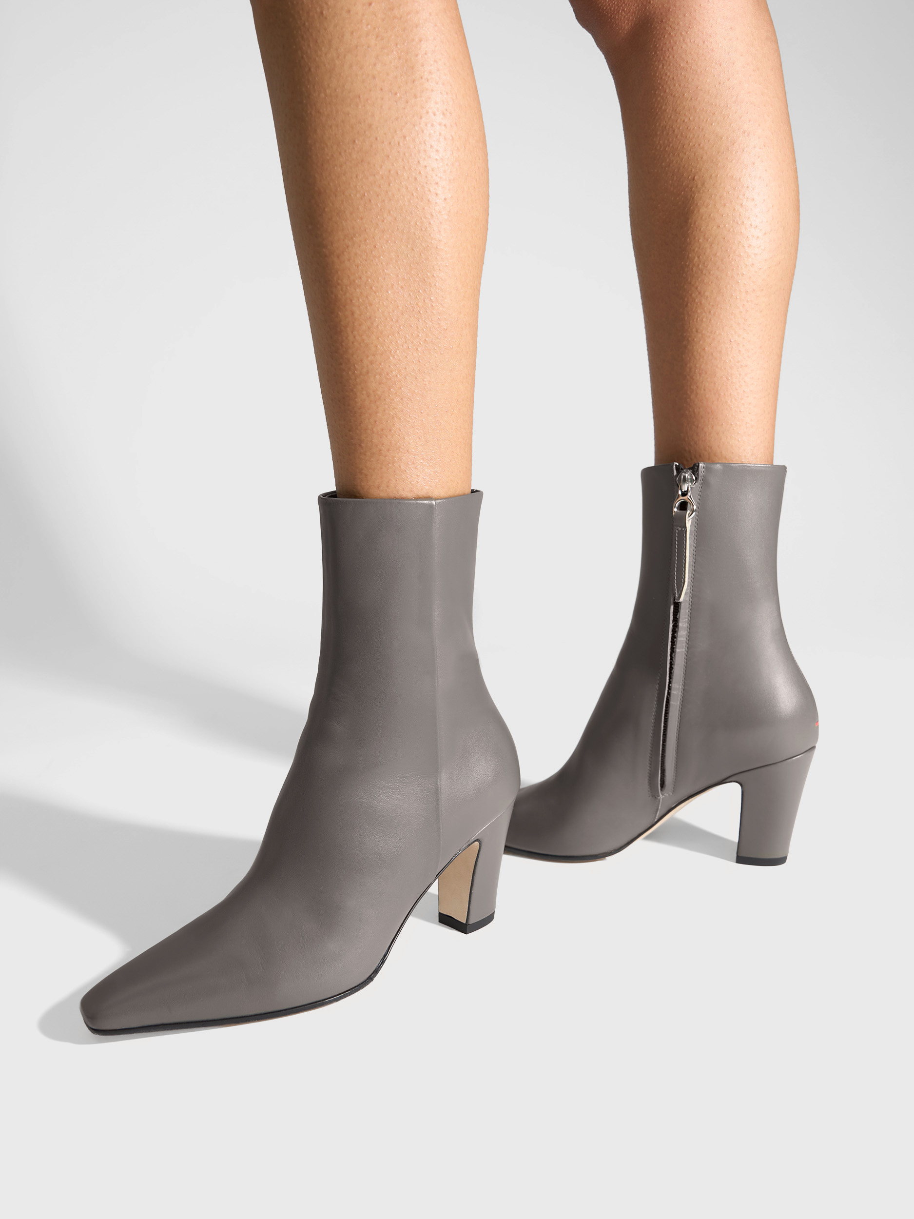 Aeyde | Maris Leather Ankle Boots Leather Ankle Boots for Women | Taupe Calf | Square Toe | High Heel | On Feet