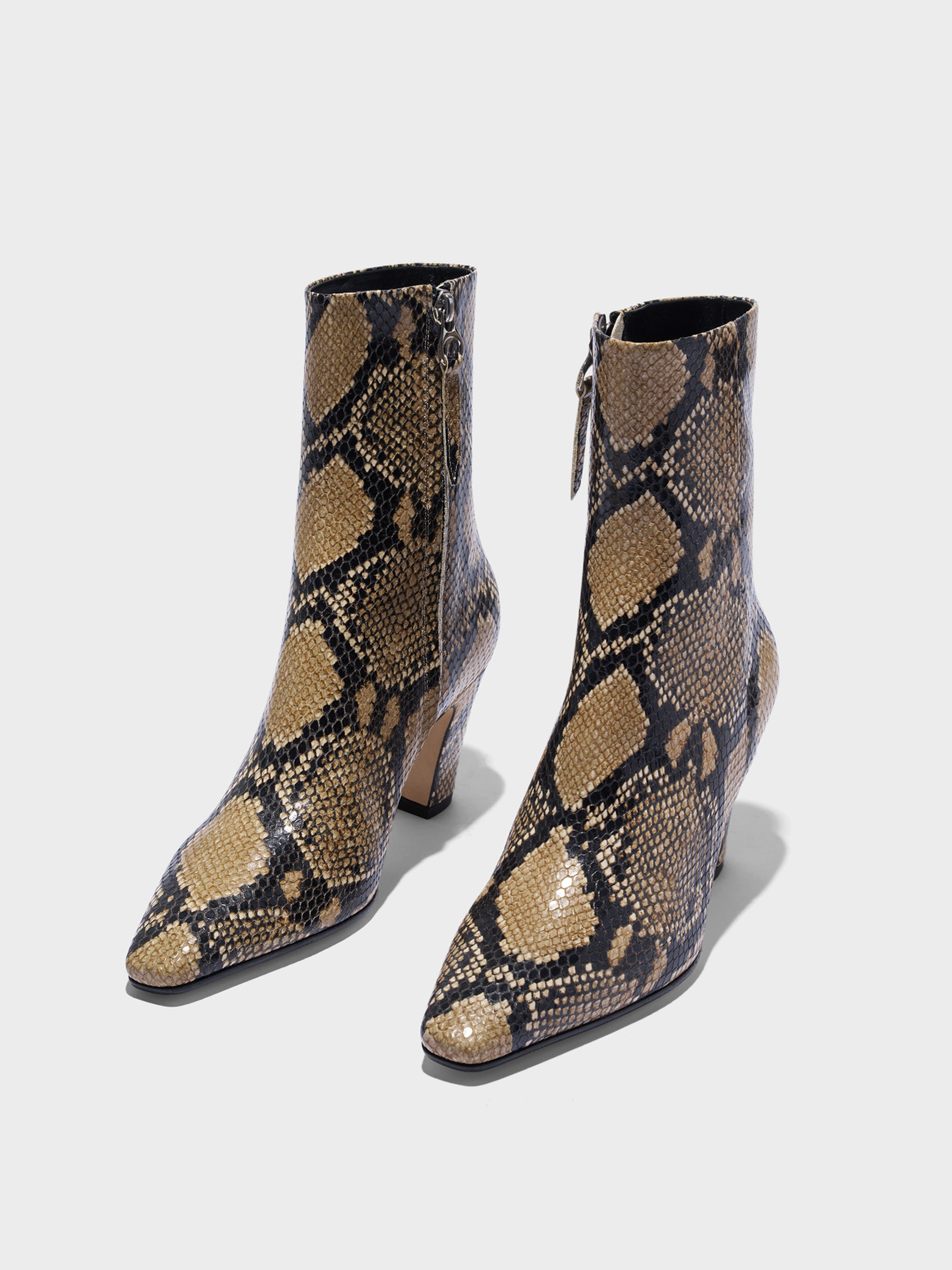 Aeyde | Maris Leather Ankle Boots Leather Ankle Boots for Women | Hazelnut Snake | Square Toe | High Heel | Luxury Materials | Handmade in Italy