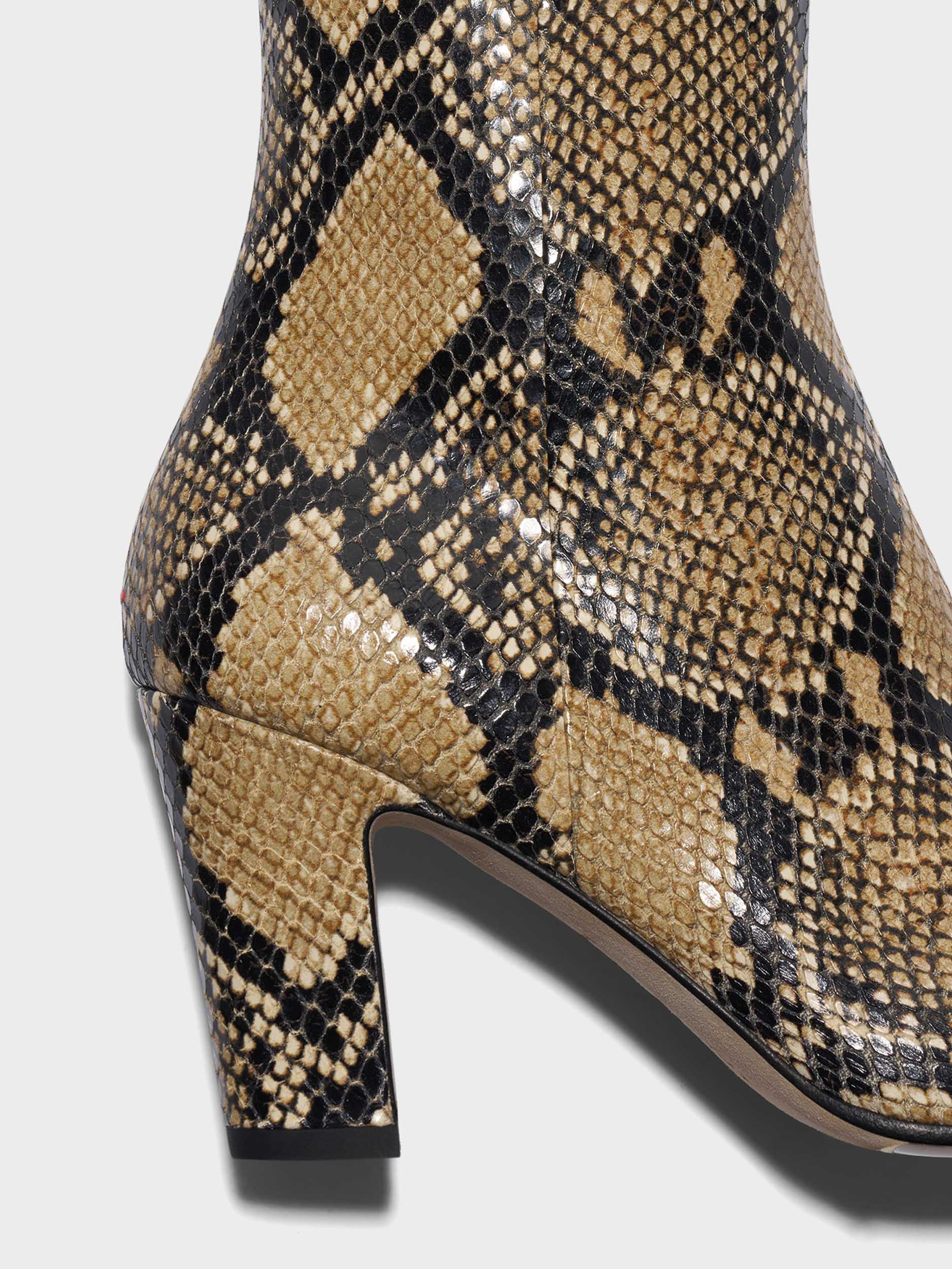 Aeyde | Maris Leather Ankle Boots Leather Ankle Boots for Women | Hazelnut Snake | Square Toe | High Heel | Front View